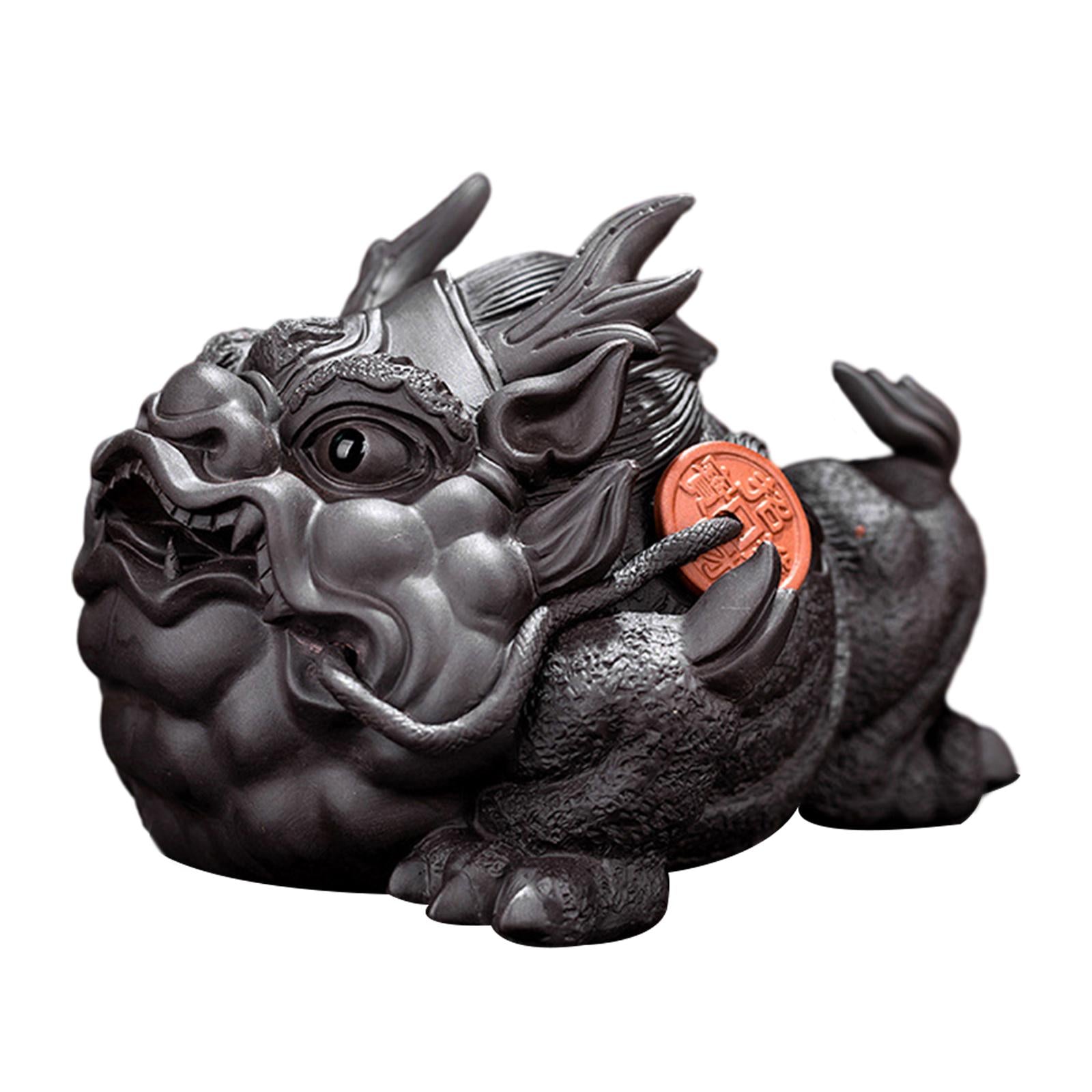 Toad Figurine Artwork Sculpture Tea Pet Sculpture for Desktop Bedroom Office black