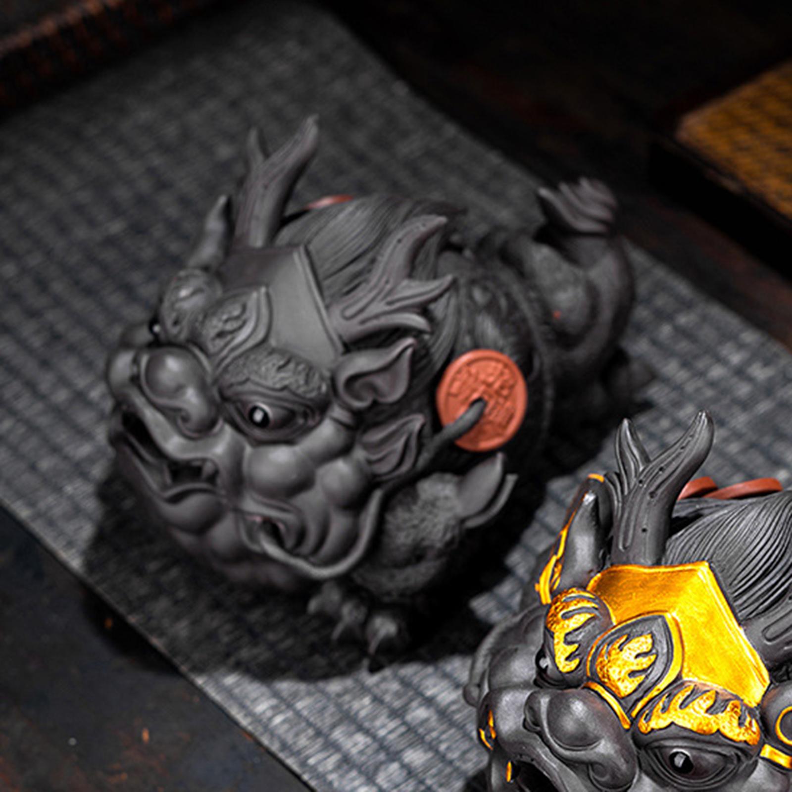 Toad Figurine Artwork Sculpture Tea Pet Sculpture for Desktop Bedroom Office black