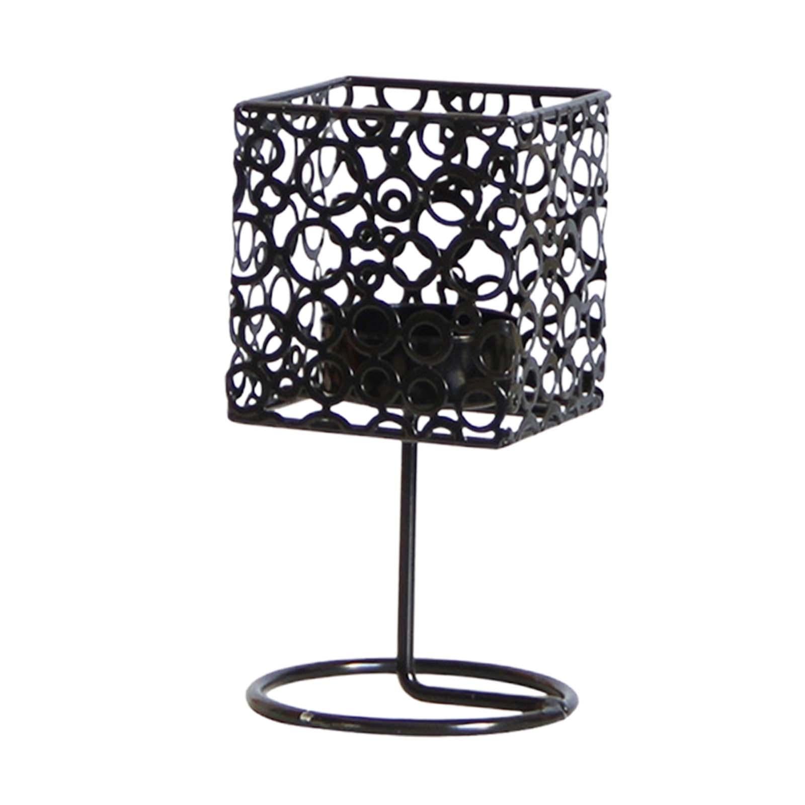 Tea Light Candle Holder Iron Candlestick for Dining Table Bedroom Decoration Black