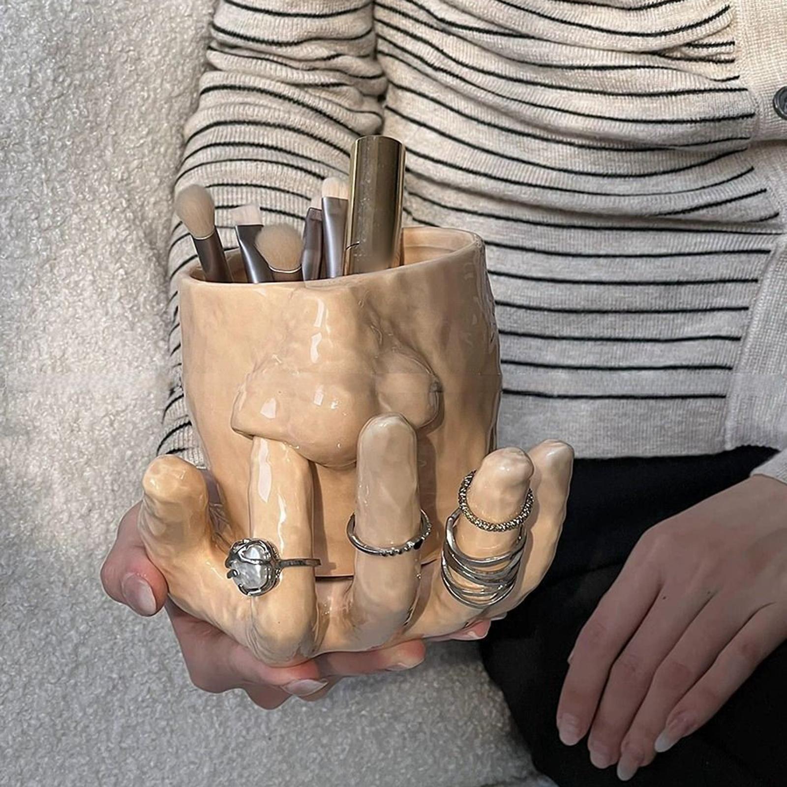 Ceramic Pen Holder Cup Desk Organizer for Eyebrow Pencils Lipstick Eyeliner Cup
