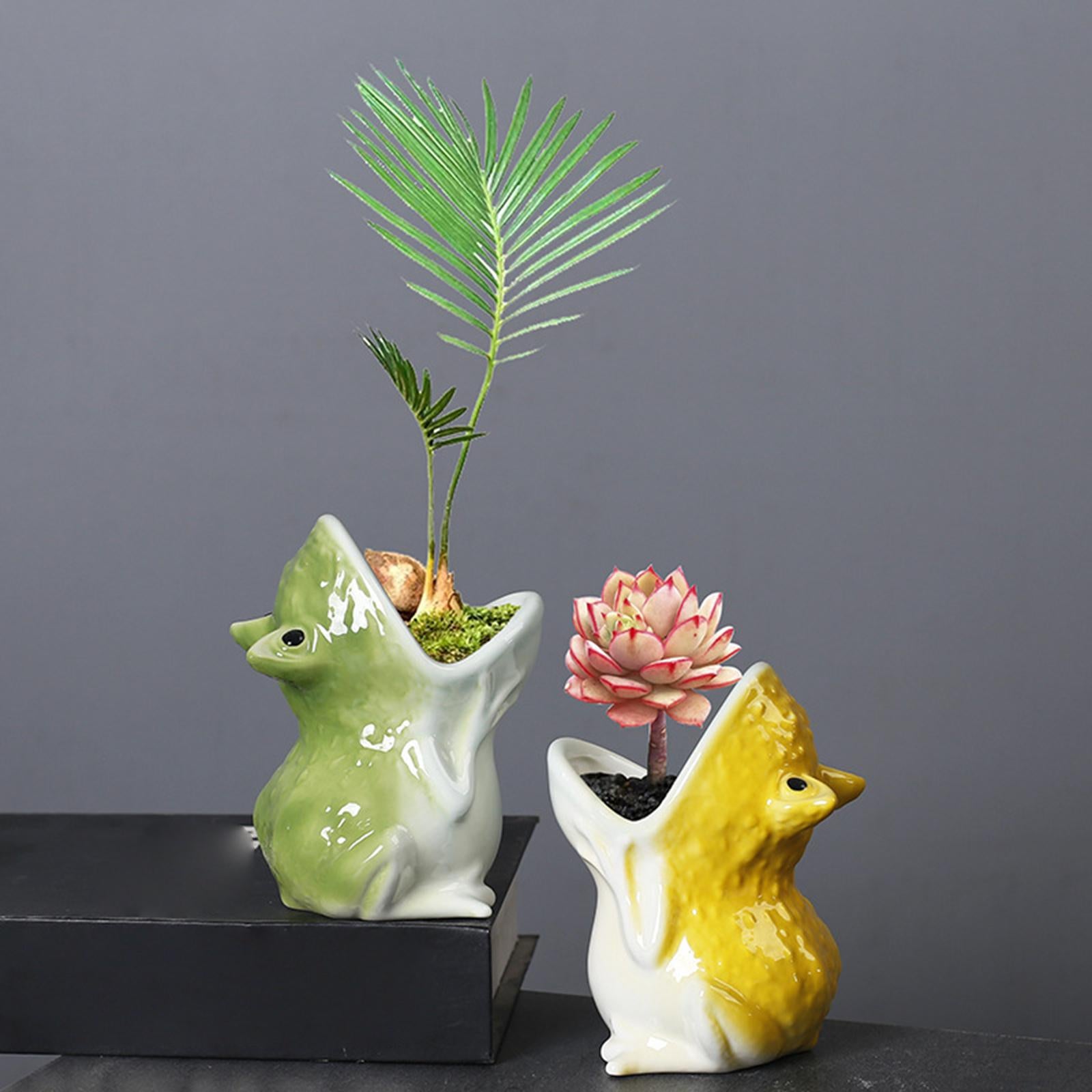 Cactus Pot Planter Decor Statue Ceramic Flower Pot for Indoor Outdoor Garden Yellow
