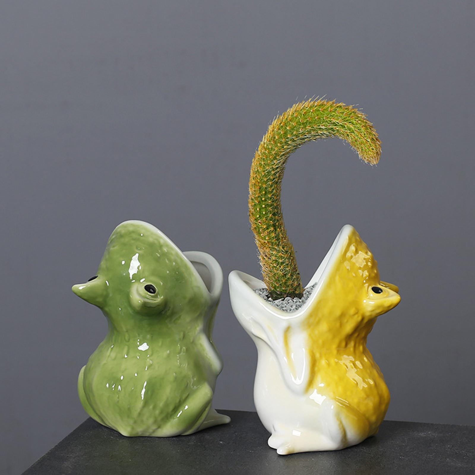 Cactus Pot Planter Decor Statue Ceramic Flower Pot for Indoor Outdoor Garden Yellow