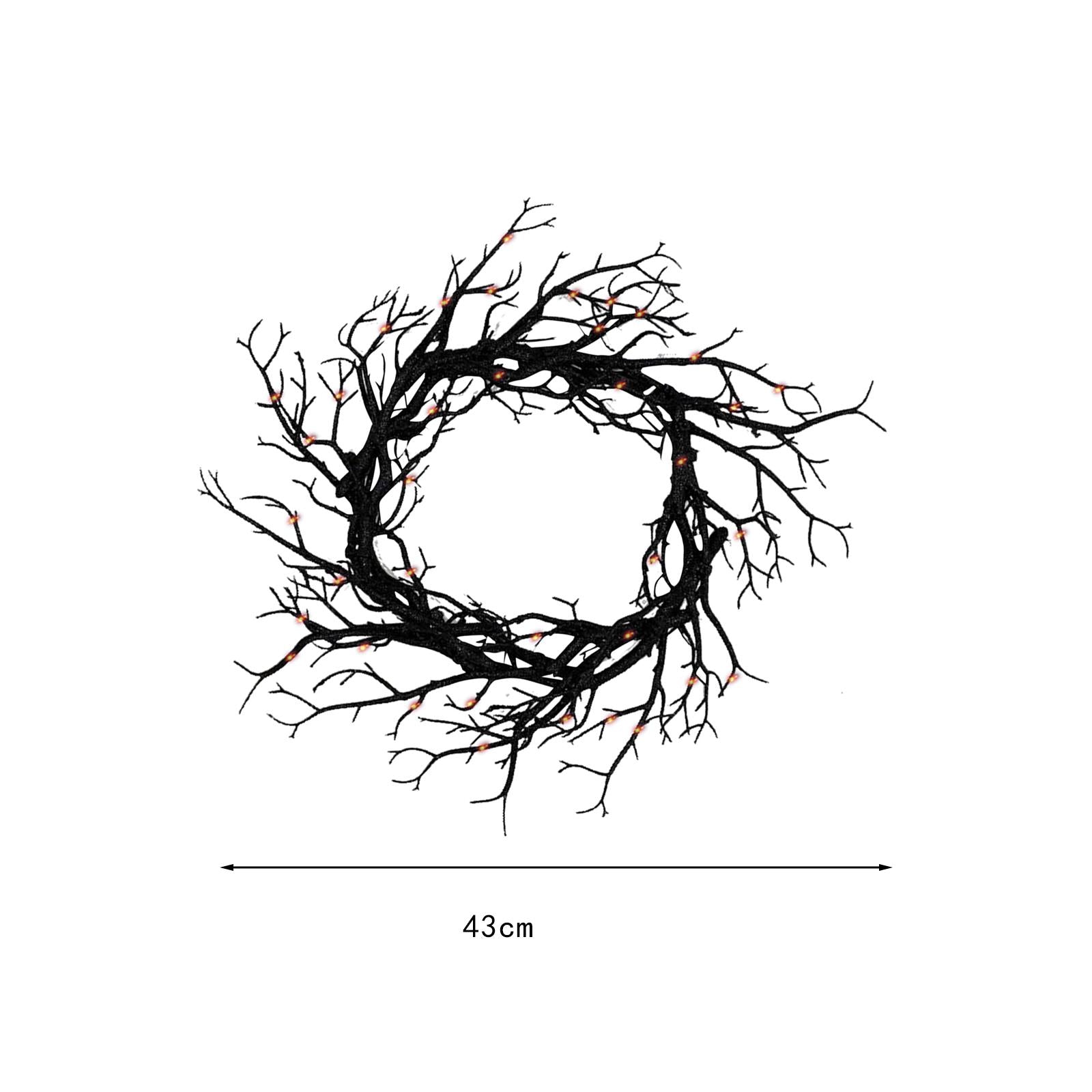 Halloween Wreath Hanging Spooky Black Branch Garland for Hotel Backyard Cafe Glitter Light