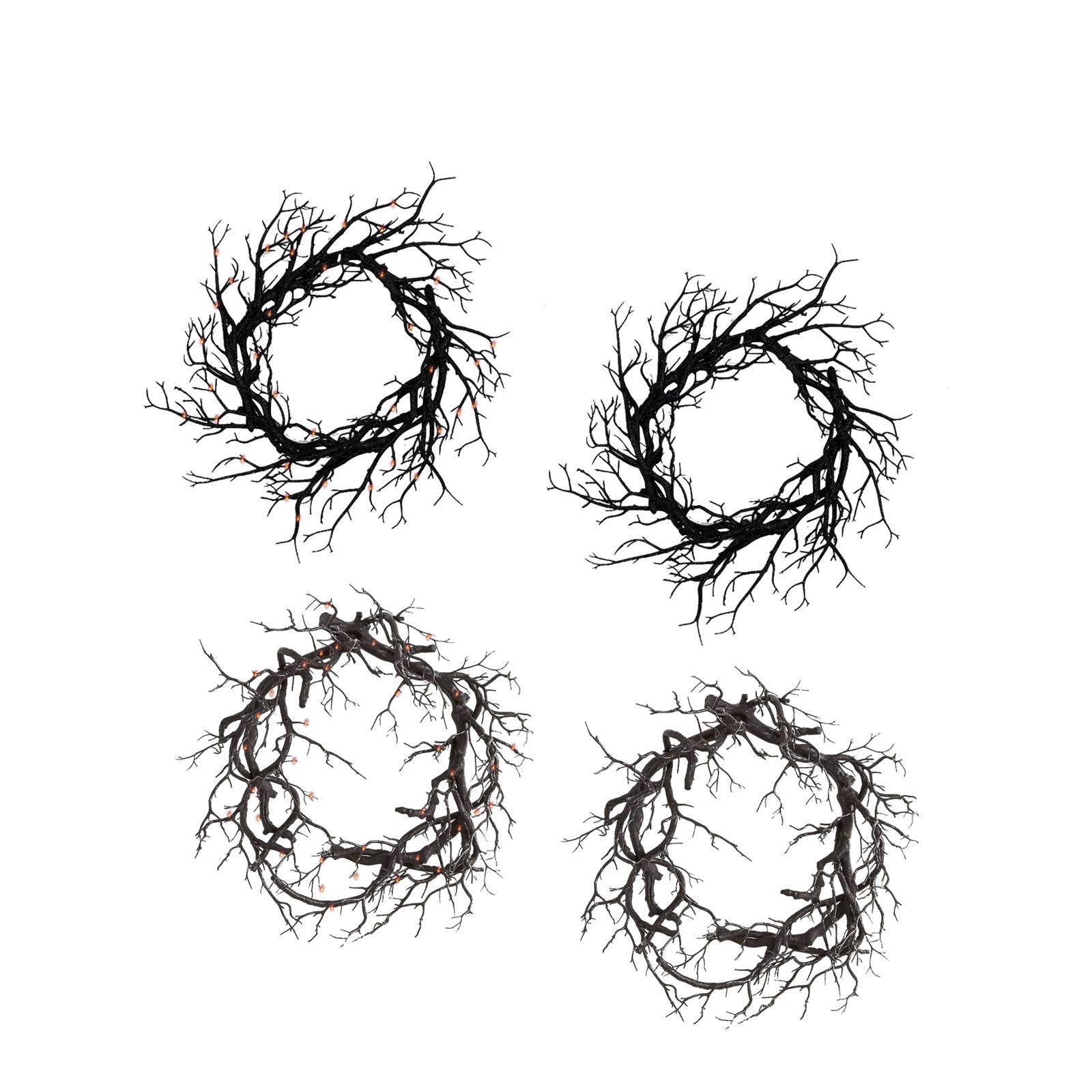 Halloween Wreath Hanging Spooky Black Branch Garland for Hotel Backyard Cafe Glitter Light