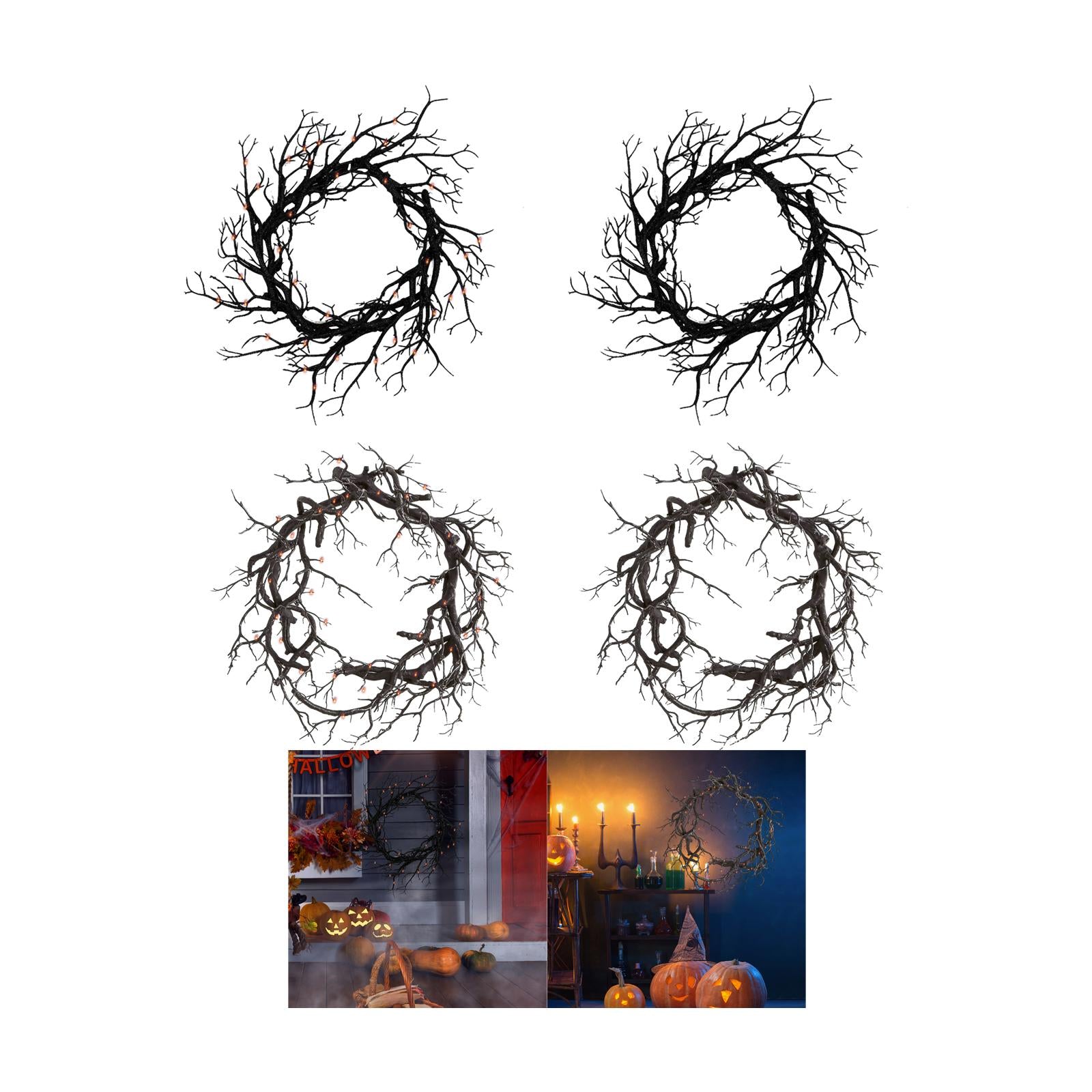 Halloween Wreath Hanging Spooky Black Branch Garland for Hotel Backyard Cafe Glitter Light
