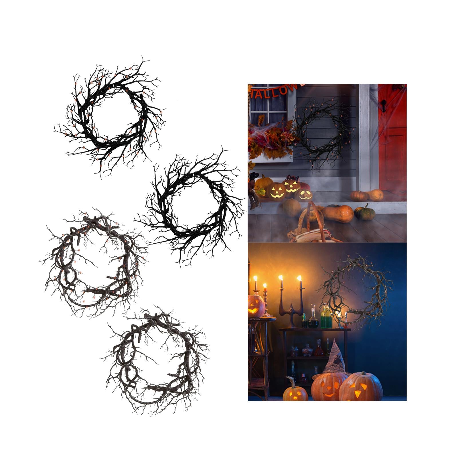 Halloween Wreath Hanging Spooky Black Branch Garland for Hotel Backyard Cafe Glitter Light