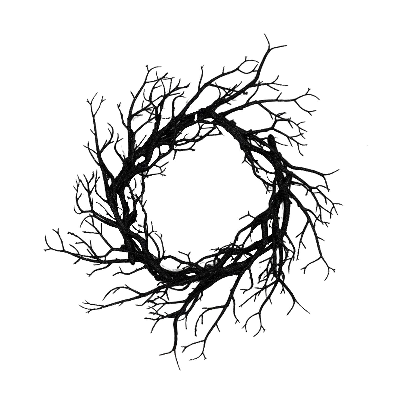 Halloween Wreath Hanging Spooky Black Branch Garland for Hotel Backyard Cafe Glitter No Glow