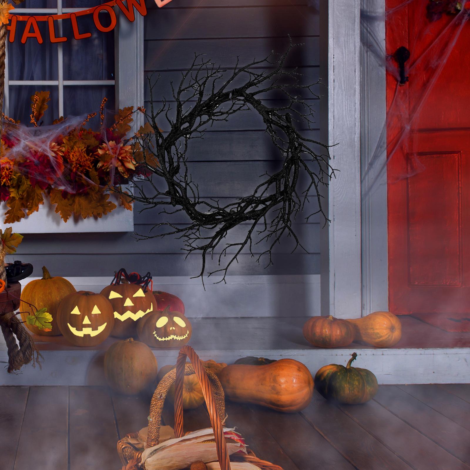 Halloween Wreath Hanging Spooky Black Branch Garland for Hotel Backyard Cafe Glitter No Glow