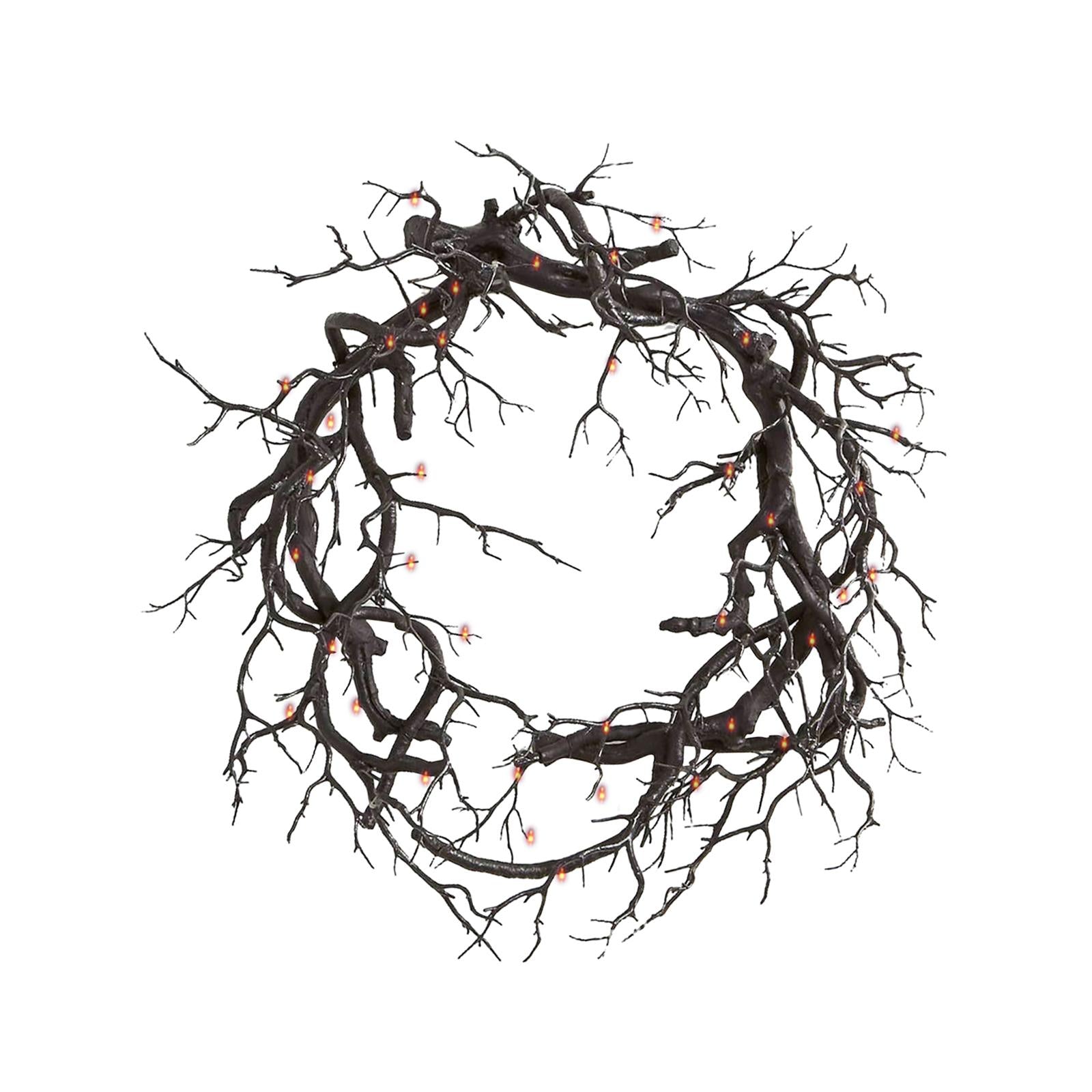 Halloween Wreath Hanging Spooky Black Branch Garland for Hotel Backyard Cafe No Glitter Light