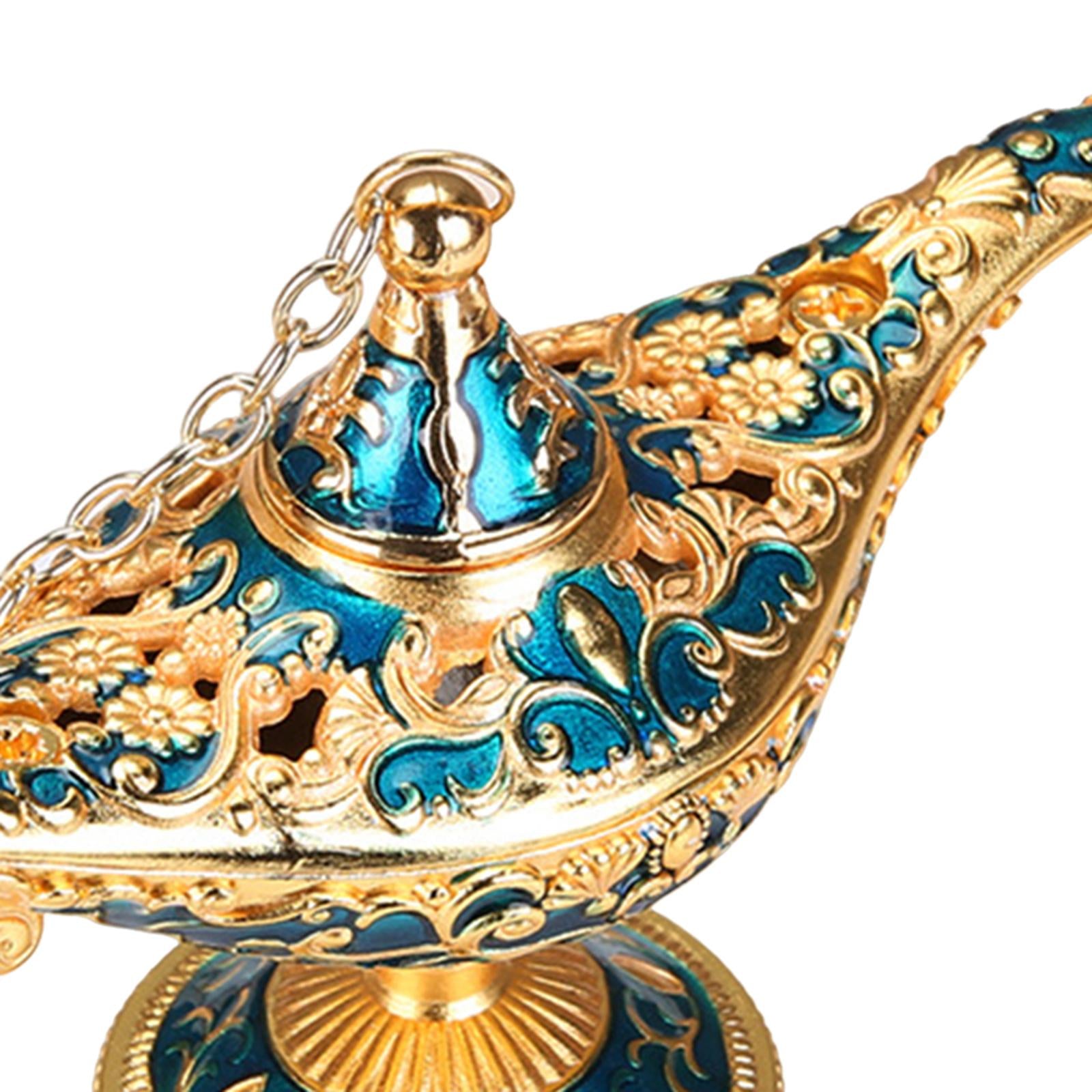 Statue Genie Lamp Table Home Halloween Decoration Collectible Washing Lights Aureate Blue
