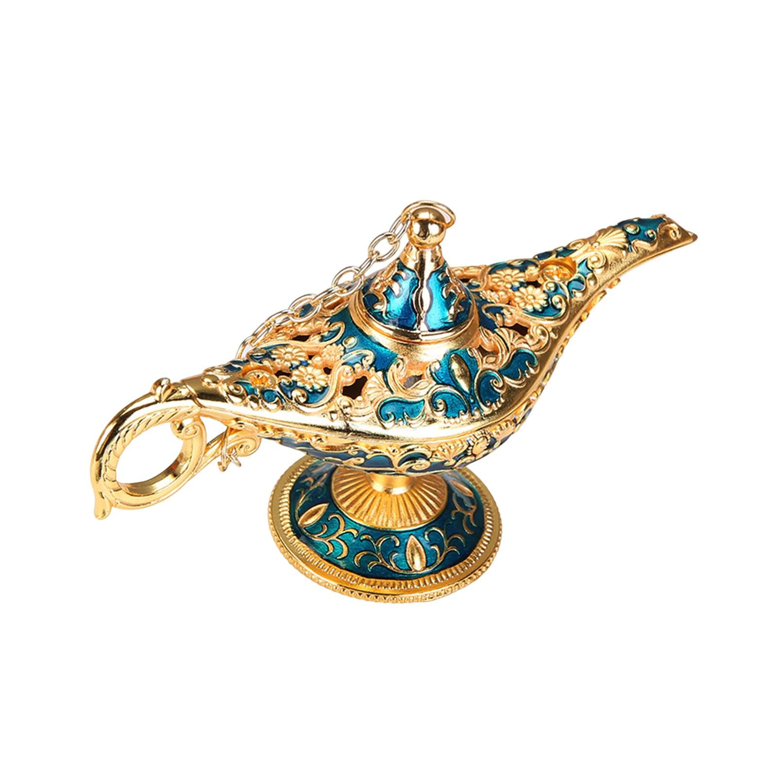Statue Genie Lamp Table Home Halloween Decoration Collectible Washing Lights Aureate Blue
