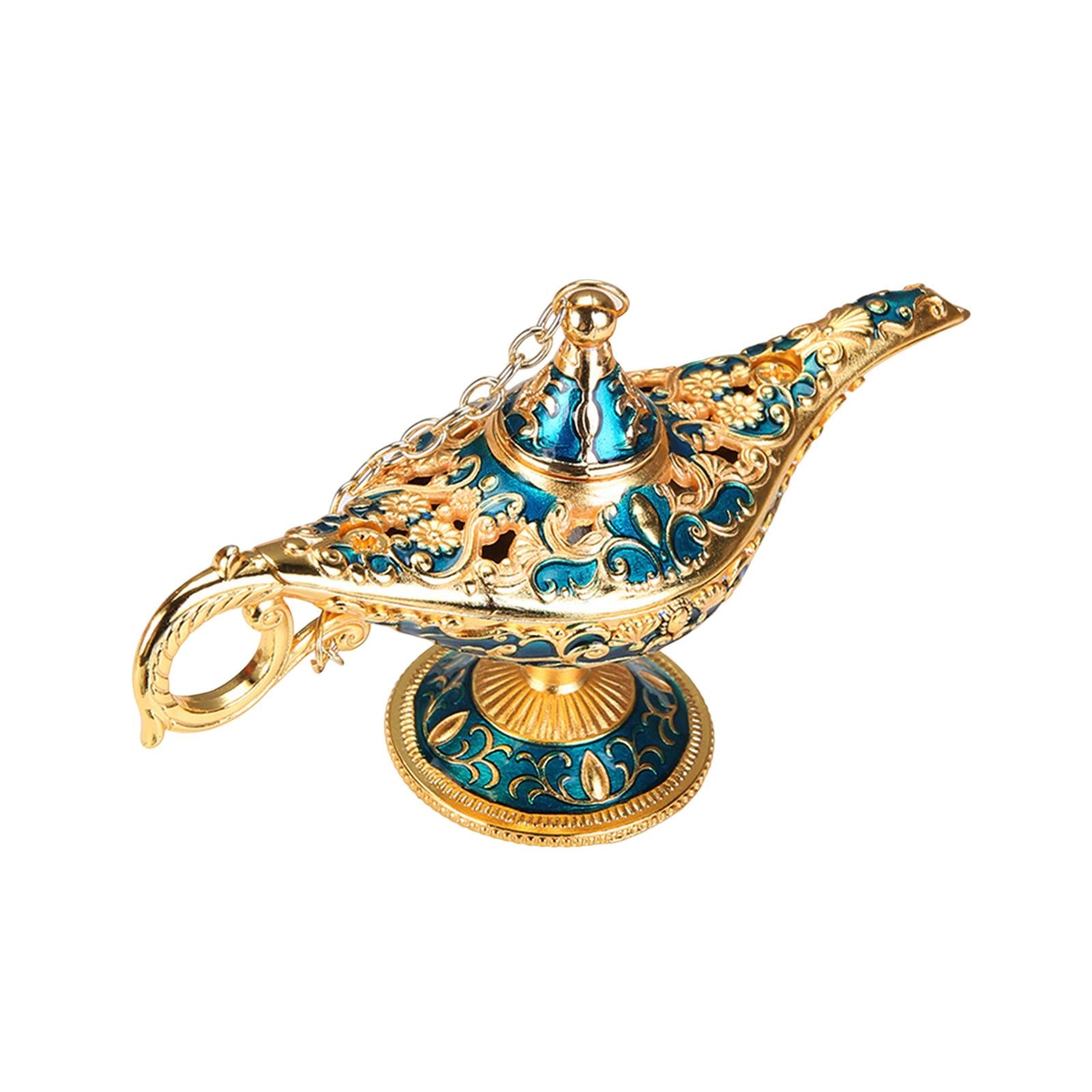 Statue Genie Lamp Table Home Halloween Decoration Collectible Washing Lights Aureate Blue