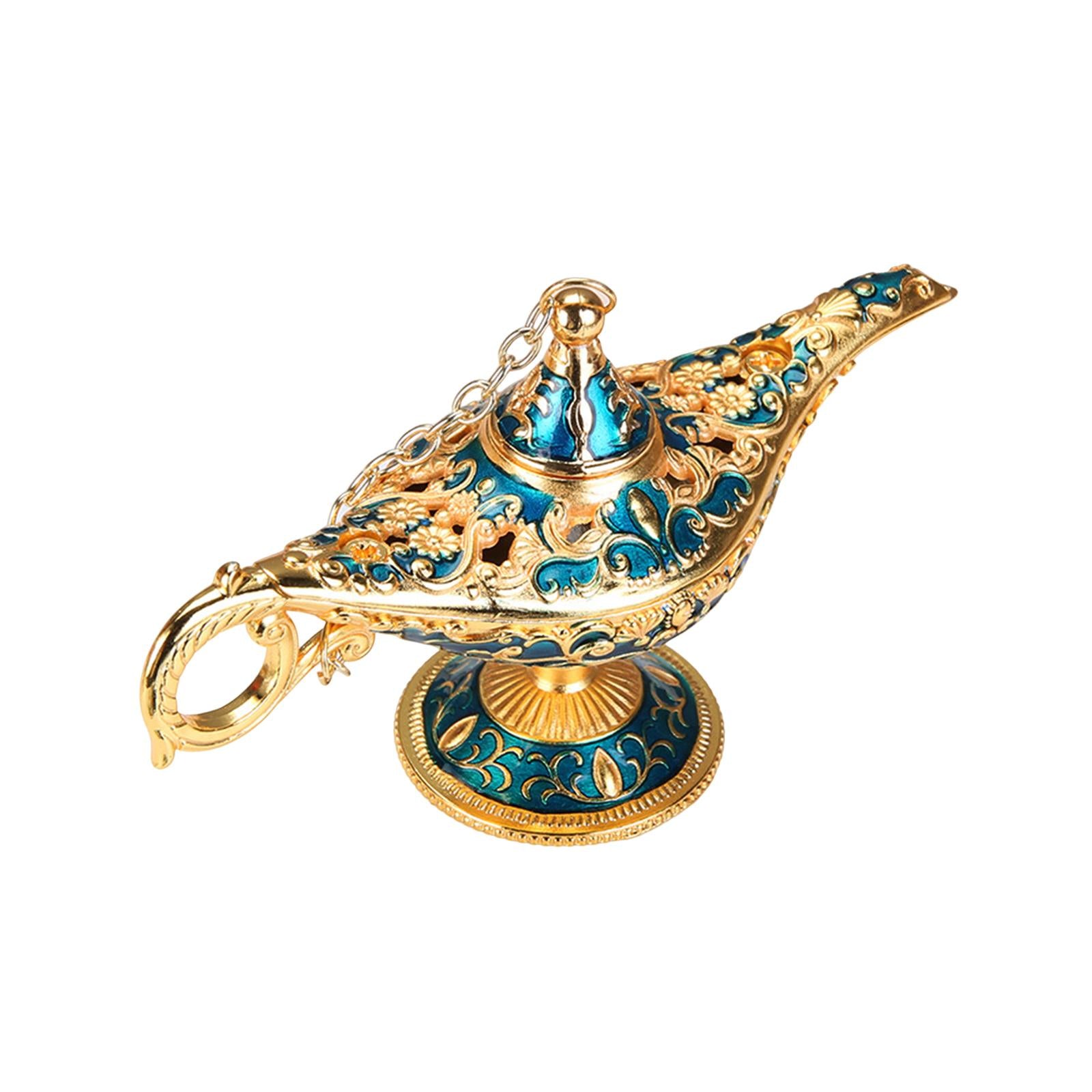 Statue Genie Lamp Table Home Halloween Decoration Collectible Washing Lights Aureate Blue