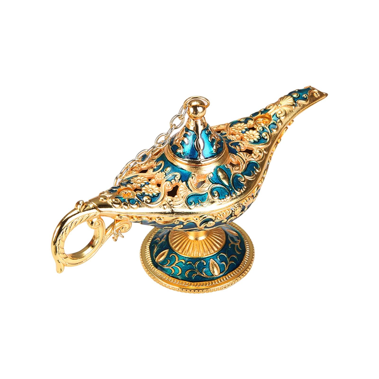 Statue Genie Lamp Table Home Halloween Decoration Collectible Washing Lights Aureate Blue