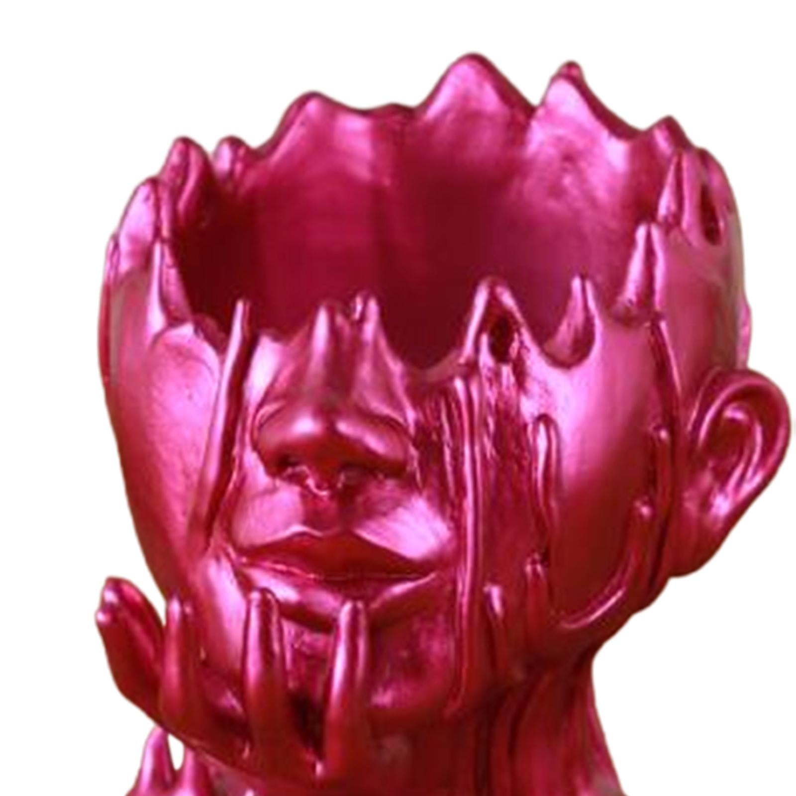 Head Planter Resin Face Flower Pot Novelty Garden Statue Face Planters Pots Rose Red