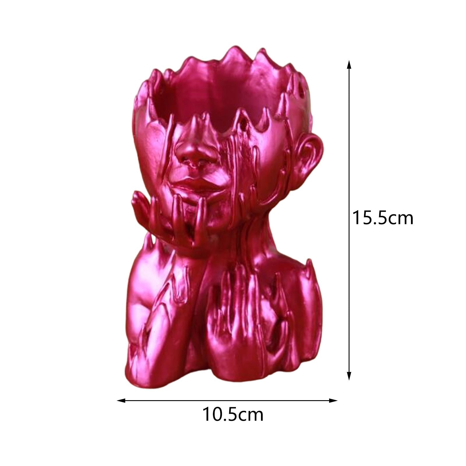 Head Planter Resin Face Flower Pot Novelty Garden Statue Face Planters Pots Rose Red