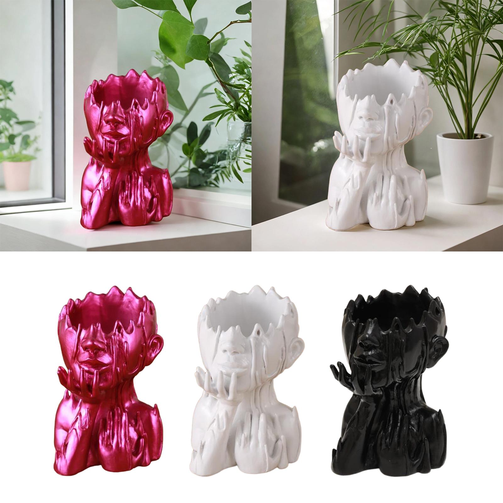 Head Planter Resin Face Flower Pot Novelty Garden Statue Face Planters Pots Rose Red