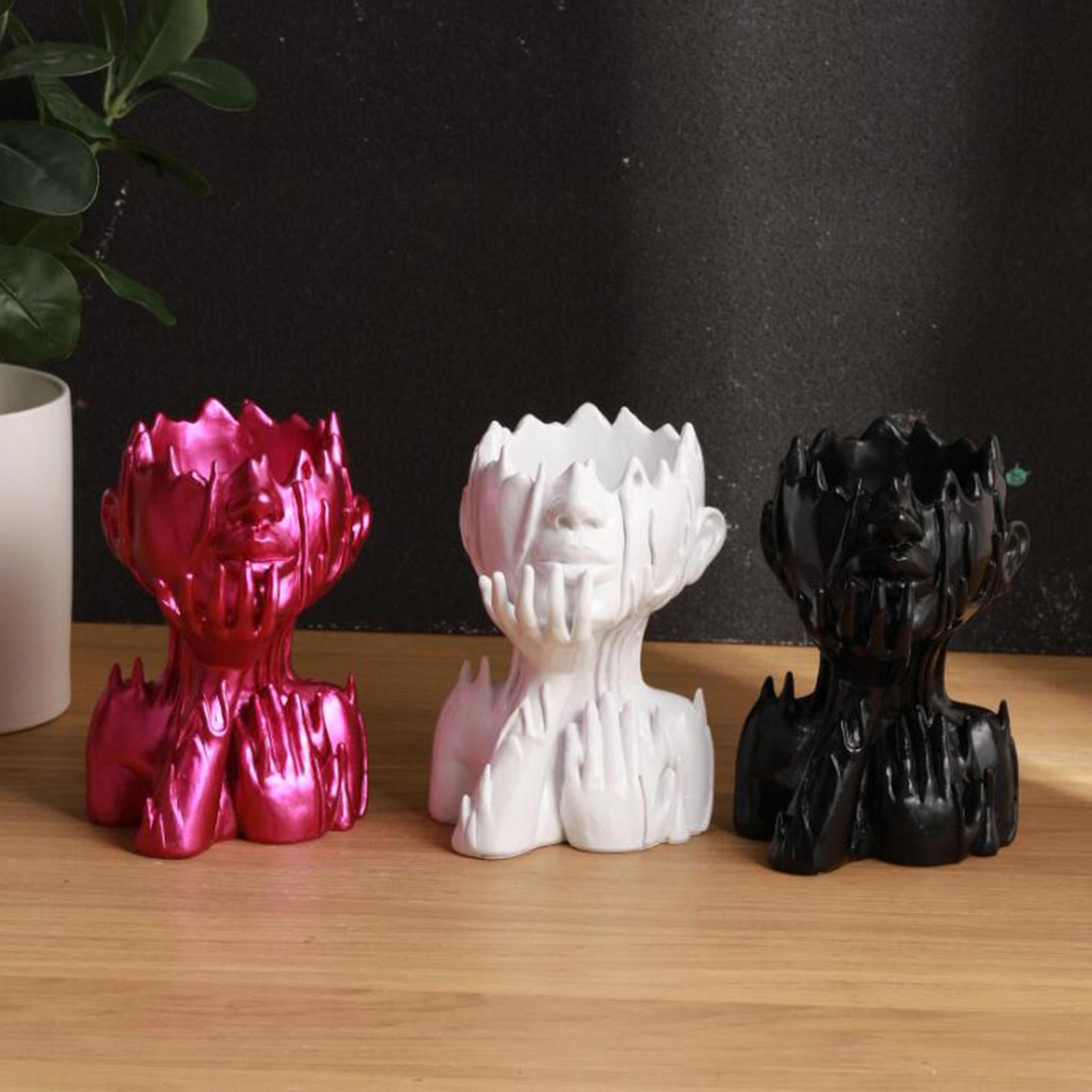 Head Planter Resin Face Flower Pot Novelty Garden Statue Face Planters Pots Rose Red