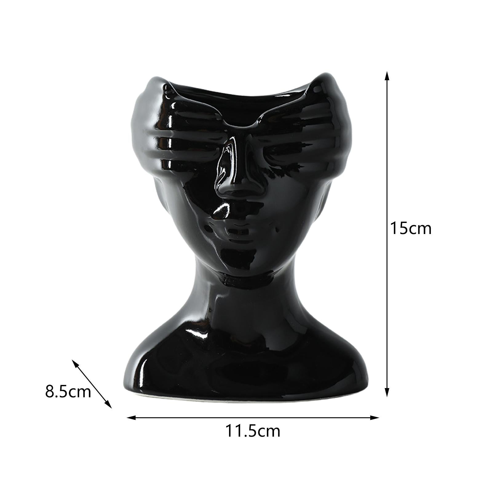 Human Face Flower Vase Head Planter Flower Pot Ceramic Vase for Wedding Home Black