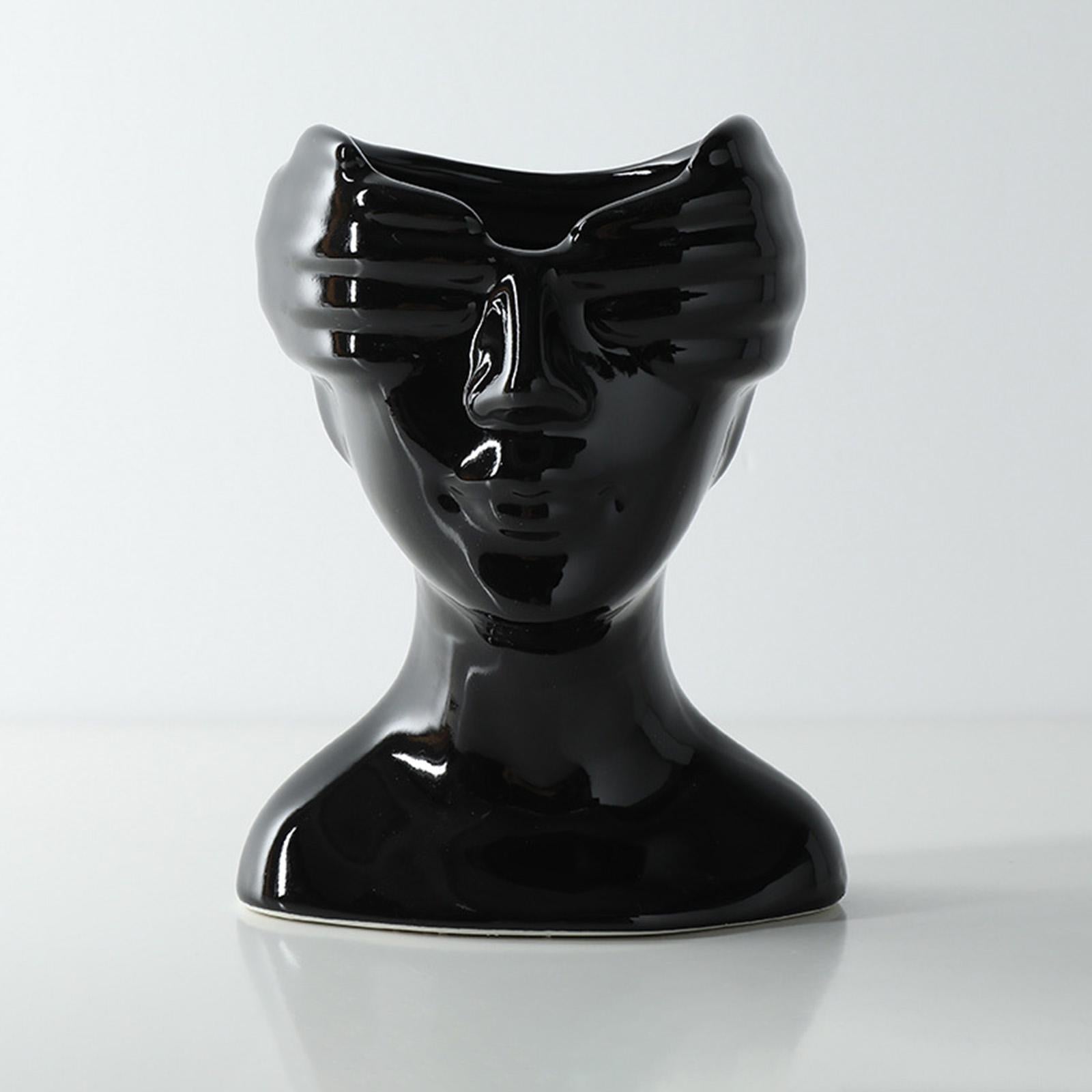 Human Face Flower Vase Head Planter Flower Pot Ceramic Vase for Wedding Home Black