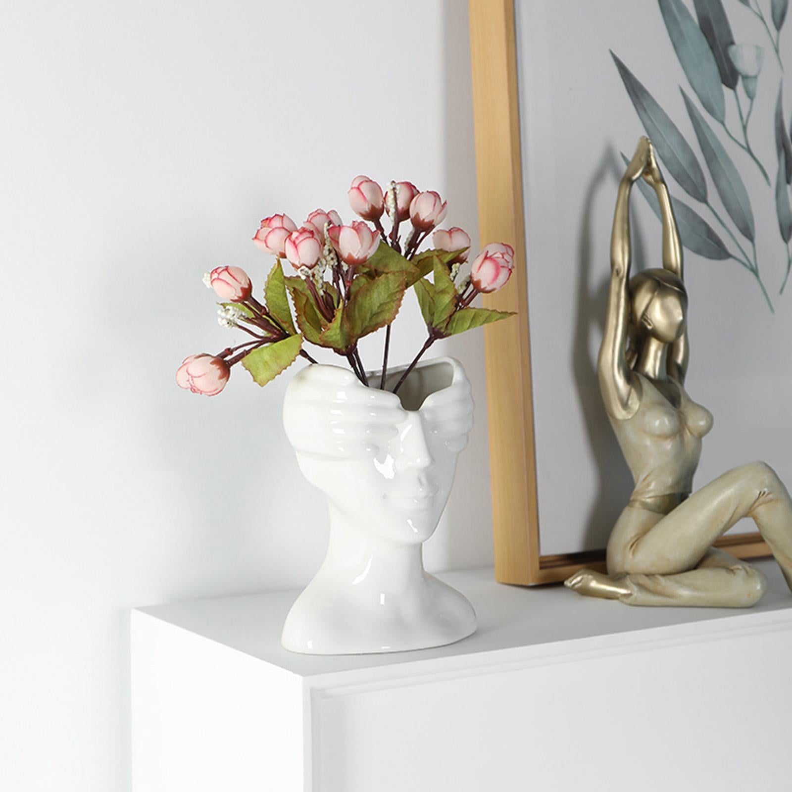 Human Face Flower Vase Head Planter Flower Pot Ceramic Vase for Wedding Home Black