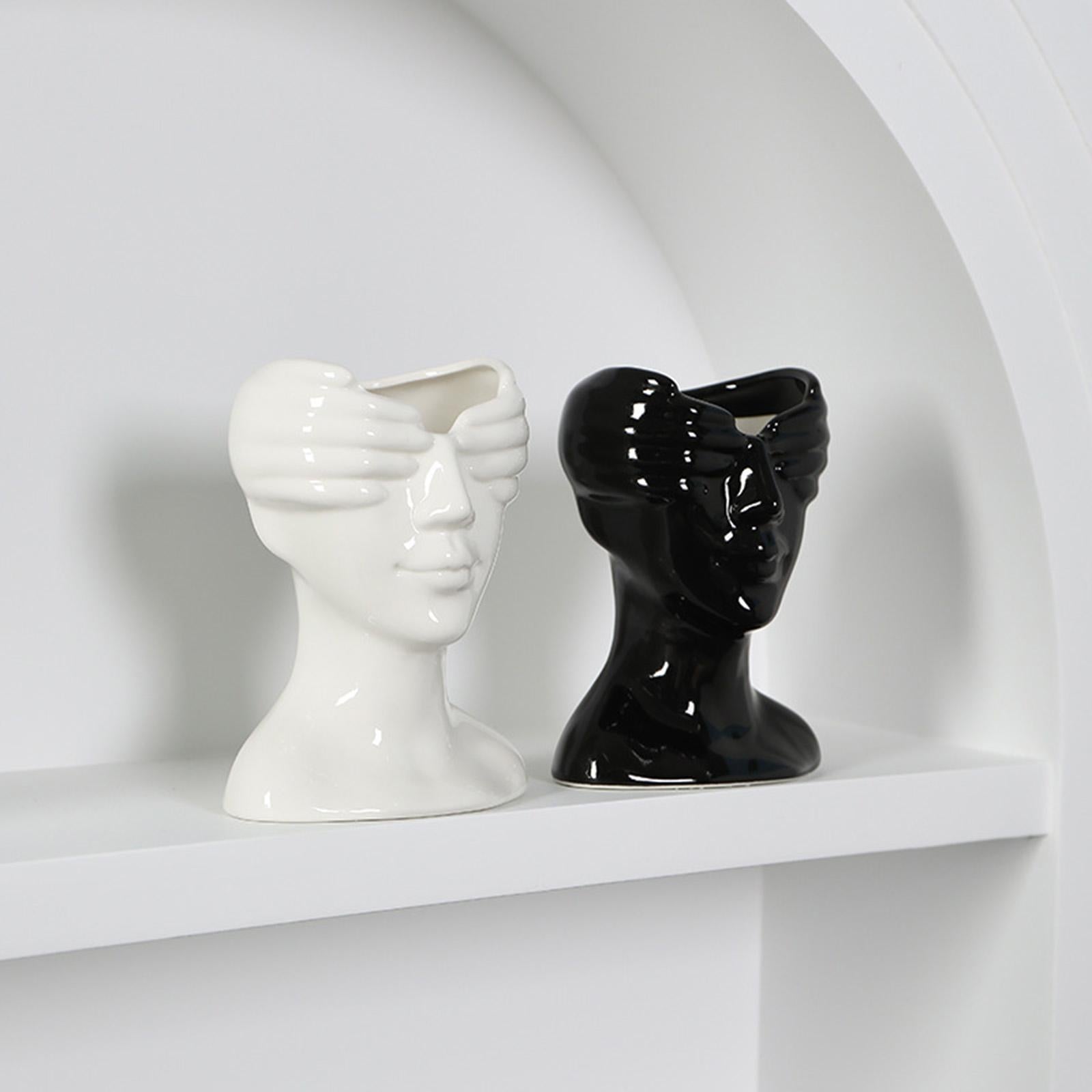 Human Face Flower Vase Head Planter Flower Pot Ceramic Vase for Wedding Home Black