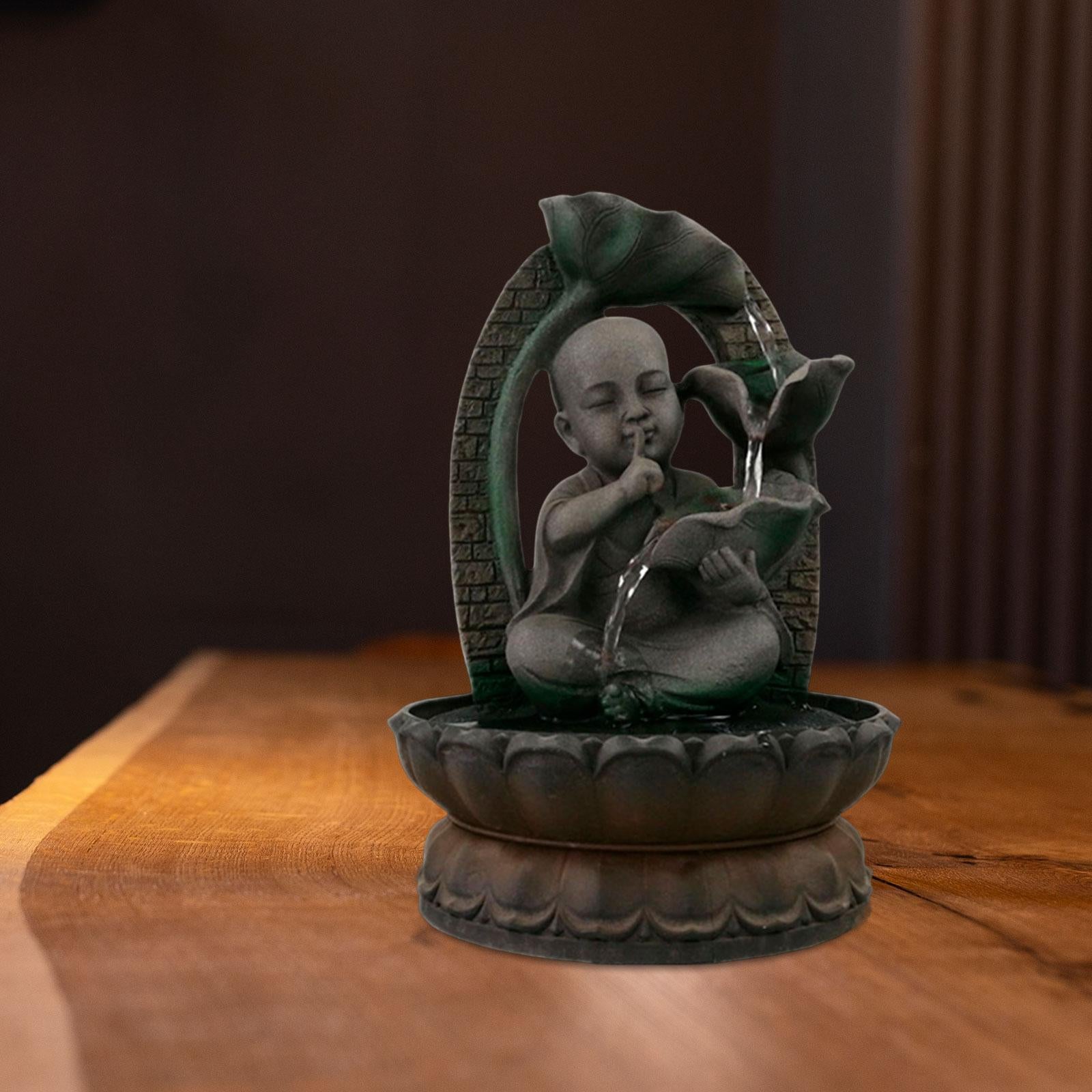 Monk Statues Tabletop Water Fountain Decorative Accent Little Monk Figurines