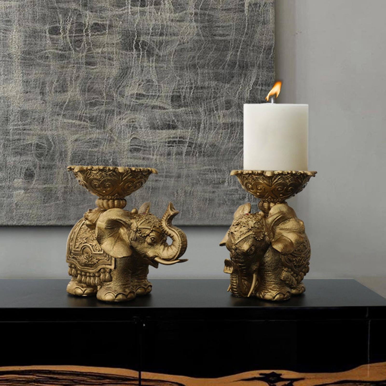 2x Pillar Candle Holder Light Luxury Elephant Statue for Party Table Wedding