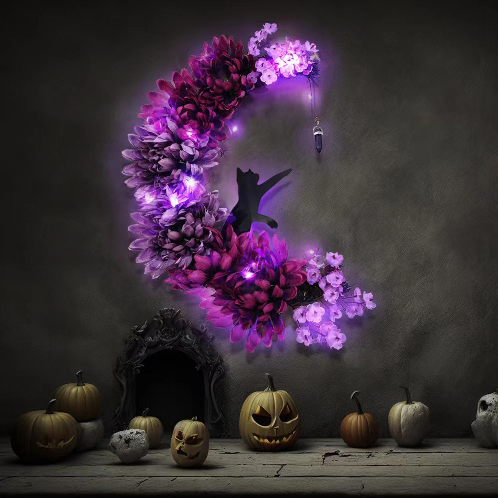 Halloween Moon and Cat Wall Door Wreath Ornament Sturdy Party Supplies for Porch