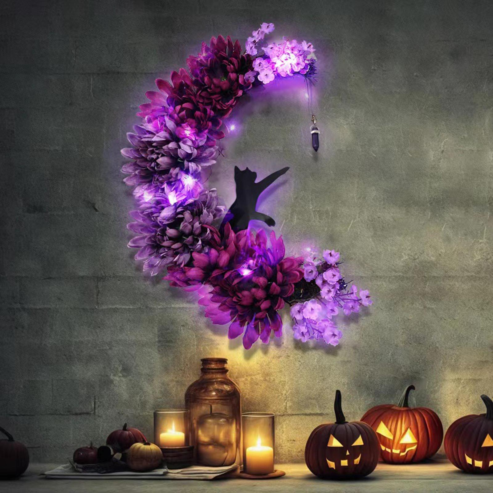 Halloween Moon and Cat Wall Door Wreath Ornament Sturdy Party Supplies for Porch