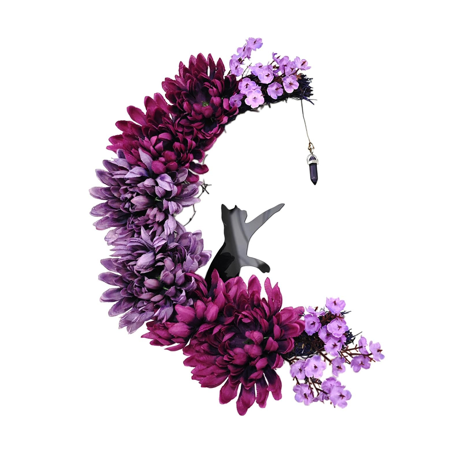 Halloween Moon and Cat Wall Door Wreath Ornament Sturdy Party Supplies for Porch