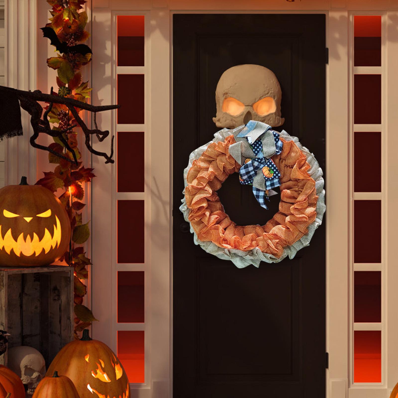 Fall Wreath Round Bow Tie Wreath Harvest Wreath for Farmhouse Halloween Wall