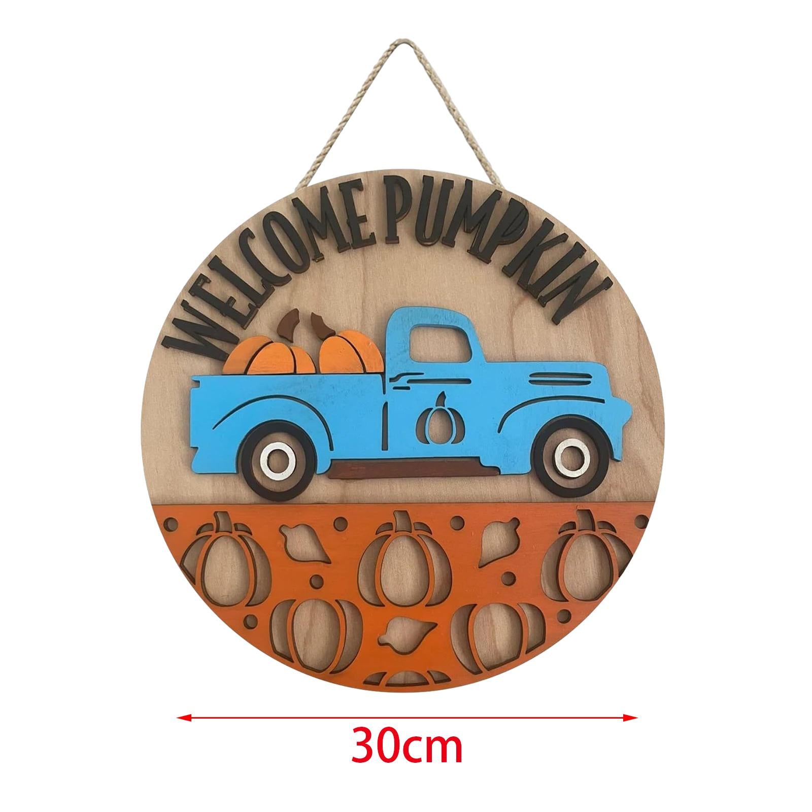 Pumpkin Sign Round Hanging Door Sign for Thanksgiving Day Front Porch Autumn blue