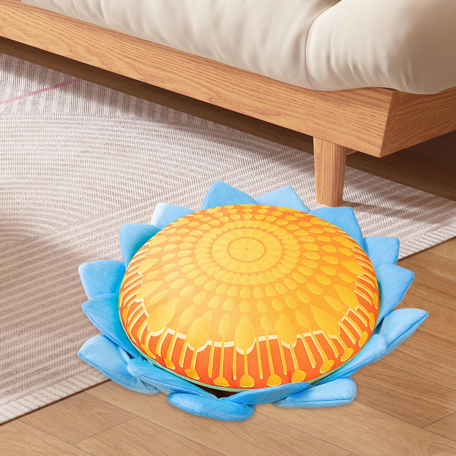 Floor Pillow Patio Flower Shaped Tatami Cushion for Living Room Dorm 60cm Buddha Blue Flower