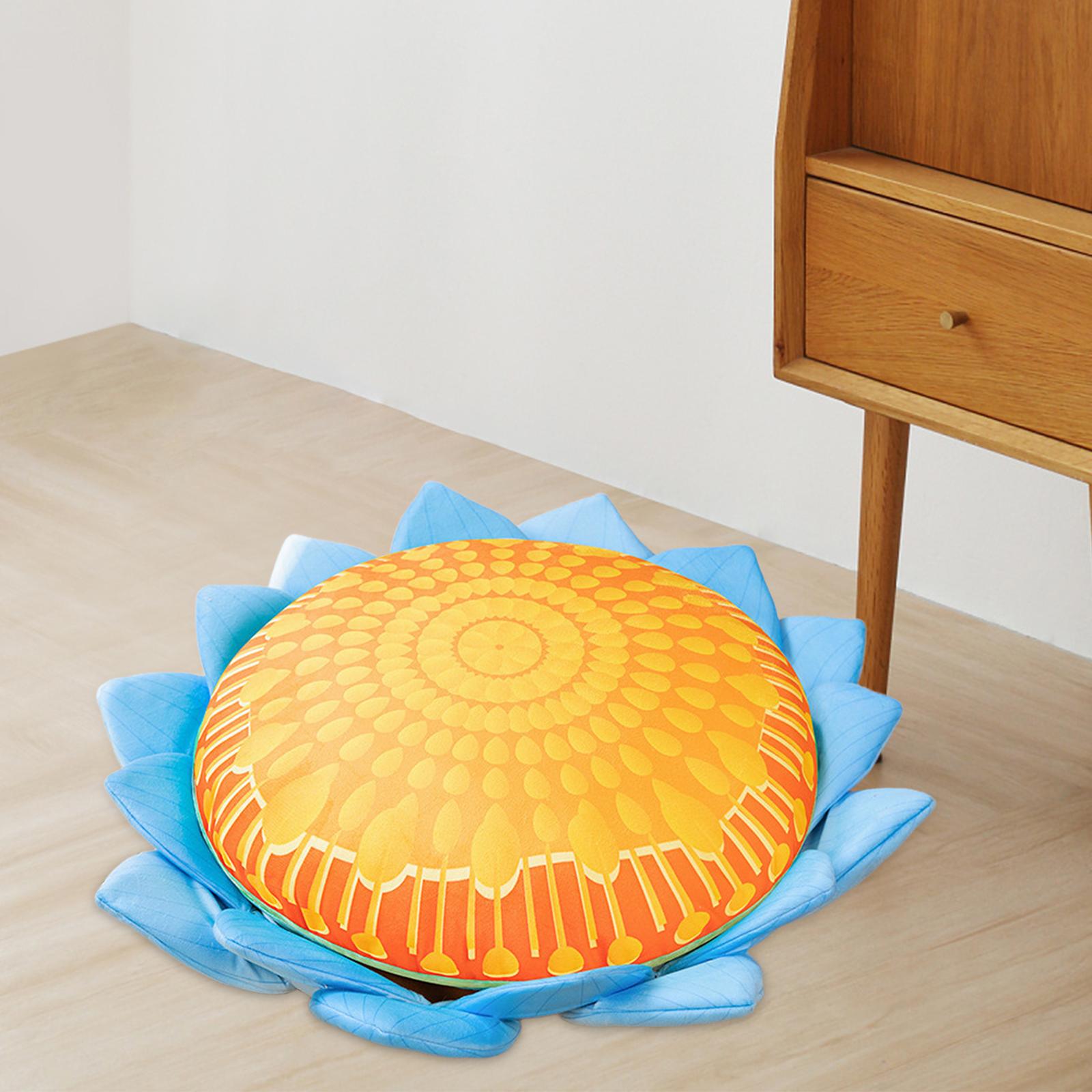 Floor Pillow Patio Flower Shaped Tatami Cushion for Living Room Dorm 60cm Buddha Blue Flower