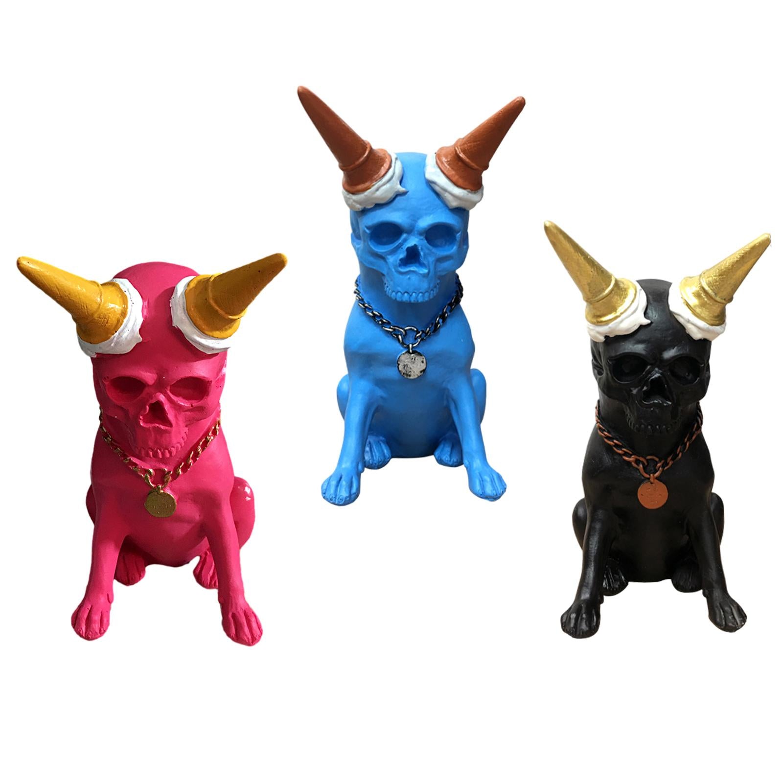 Skeleton Dog Statue Decor Skeleton Dog Figurine for Halloween Office Terrace Red