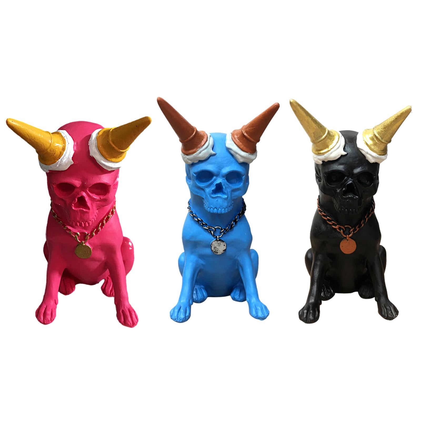 Skeleton Dog Statue Decor Skeleton Dog Figurine for Halloween Office Terrace Red