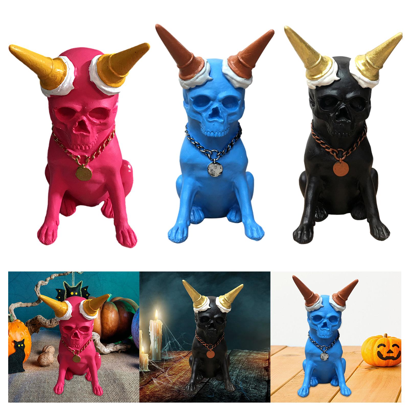 Skeleton Dog Statue Decor Skeleton Dog Figurine for Halloween Office Terrace Red