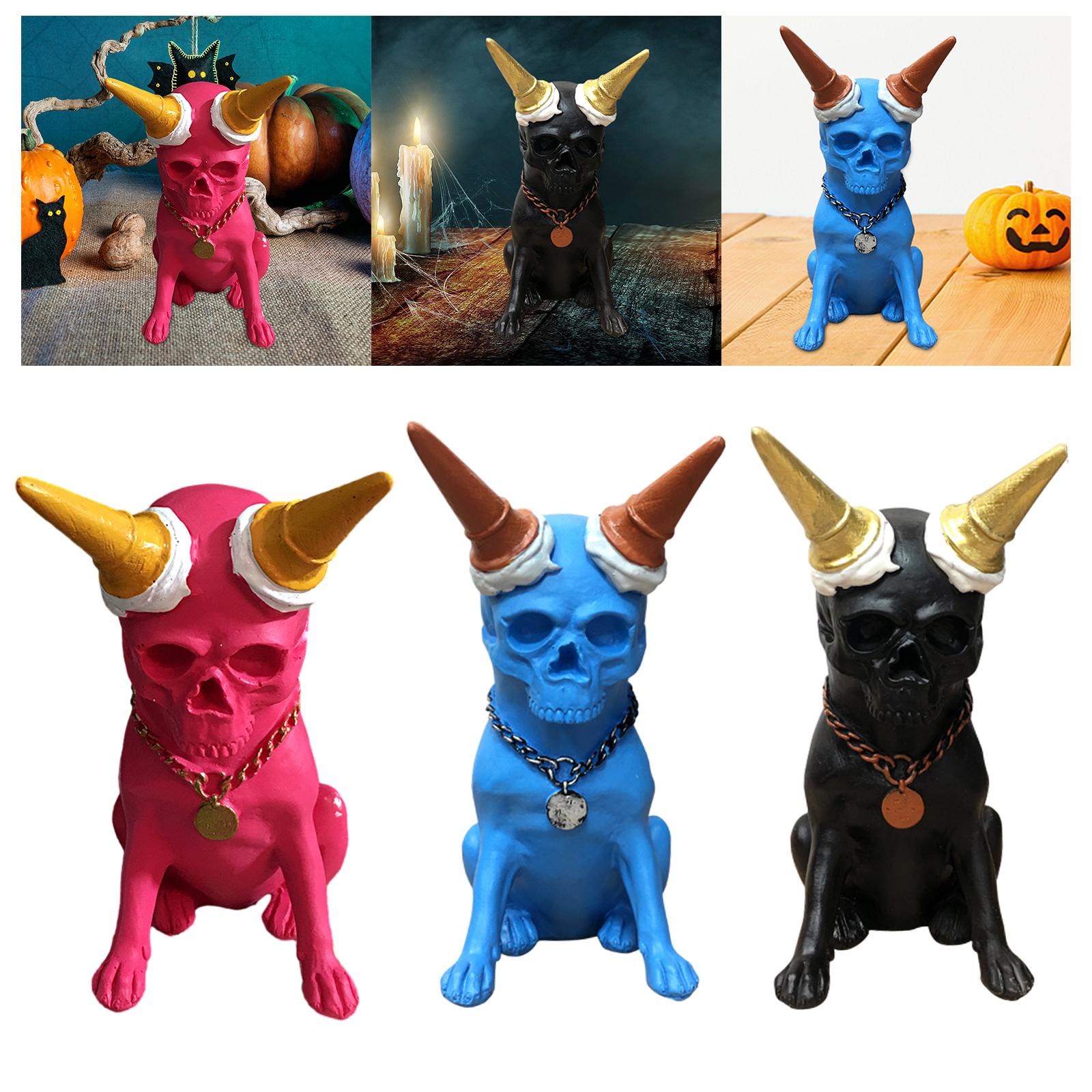 Skeleton Dog Statue Decor Skeleton Dog Figurine for Halloween Office Terrace Red