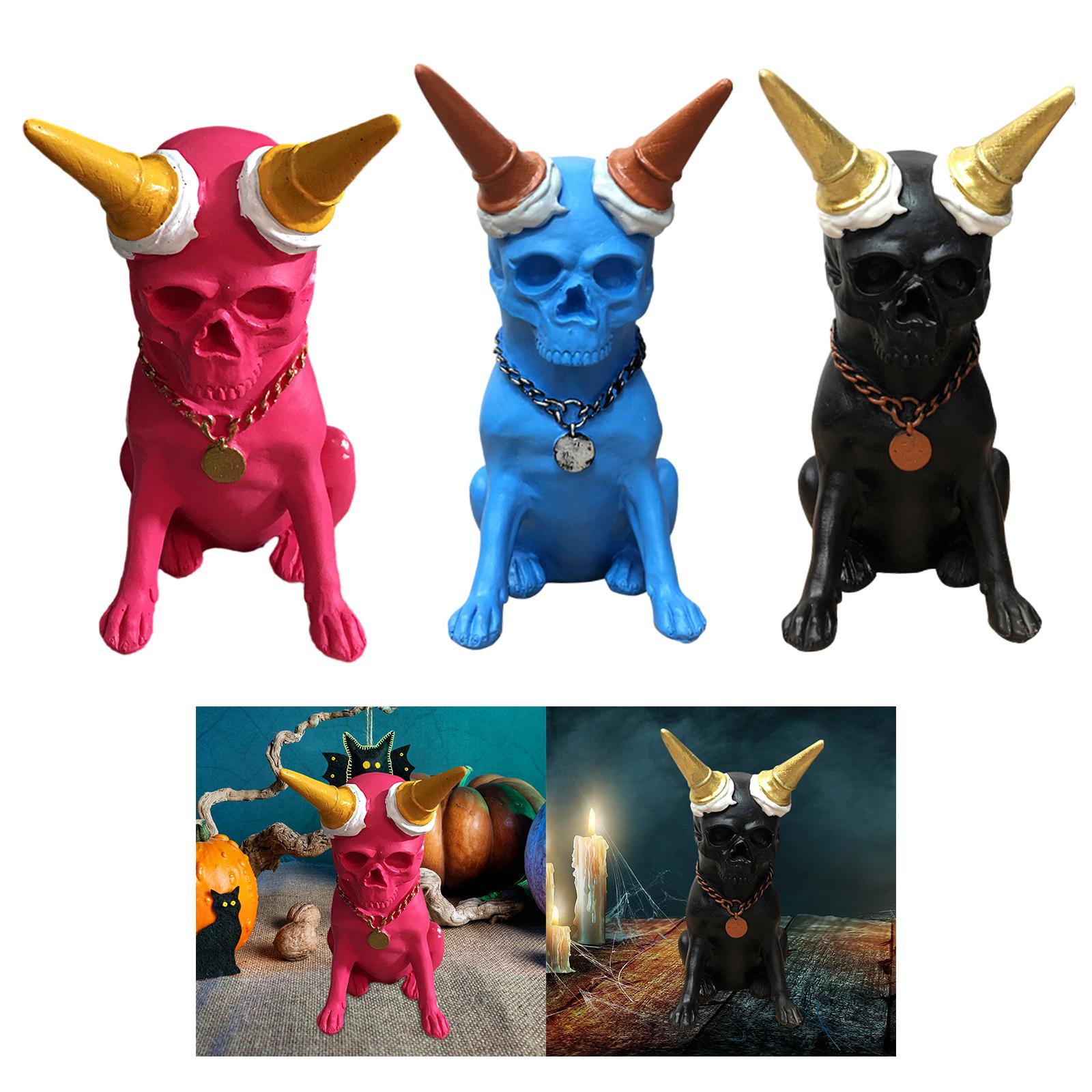 Skeleton Dog Statue Decor Skeleton Dog Figurine for Halloween Office Terrace Red