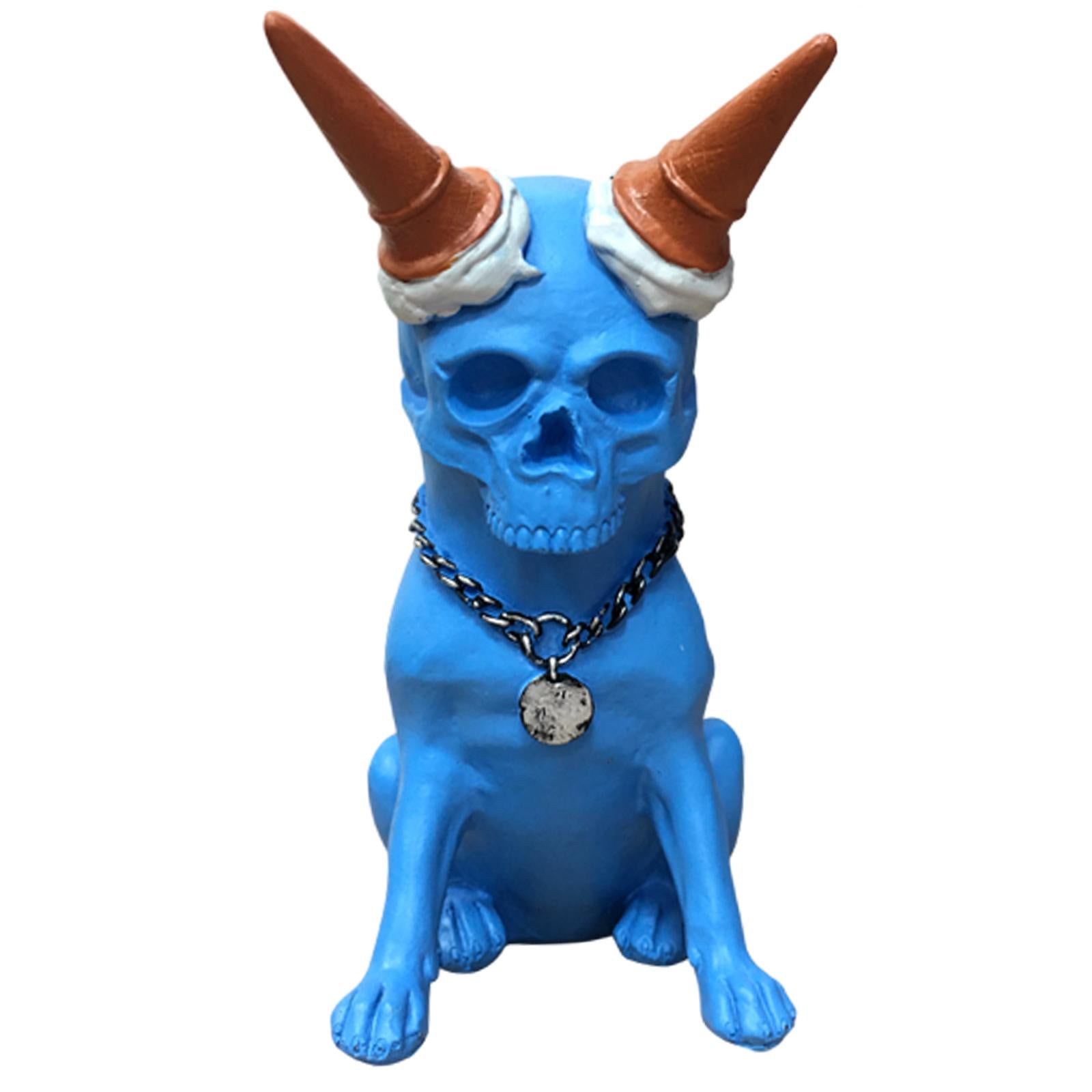 Skeleton Dog Statue Decor Skeleton Dog Figurine for Halloween Office Terrace Blue