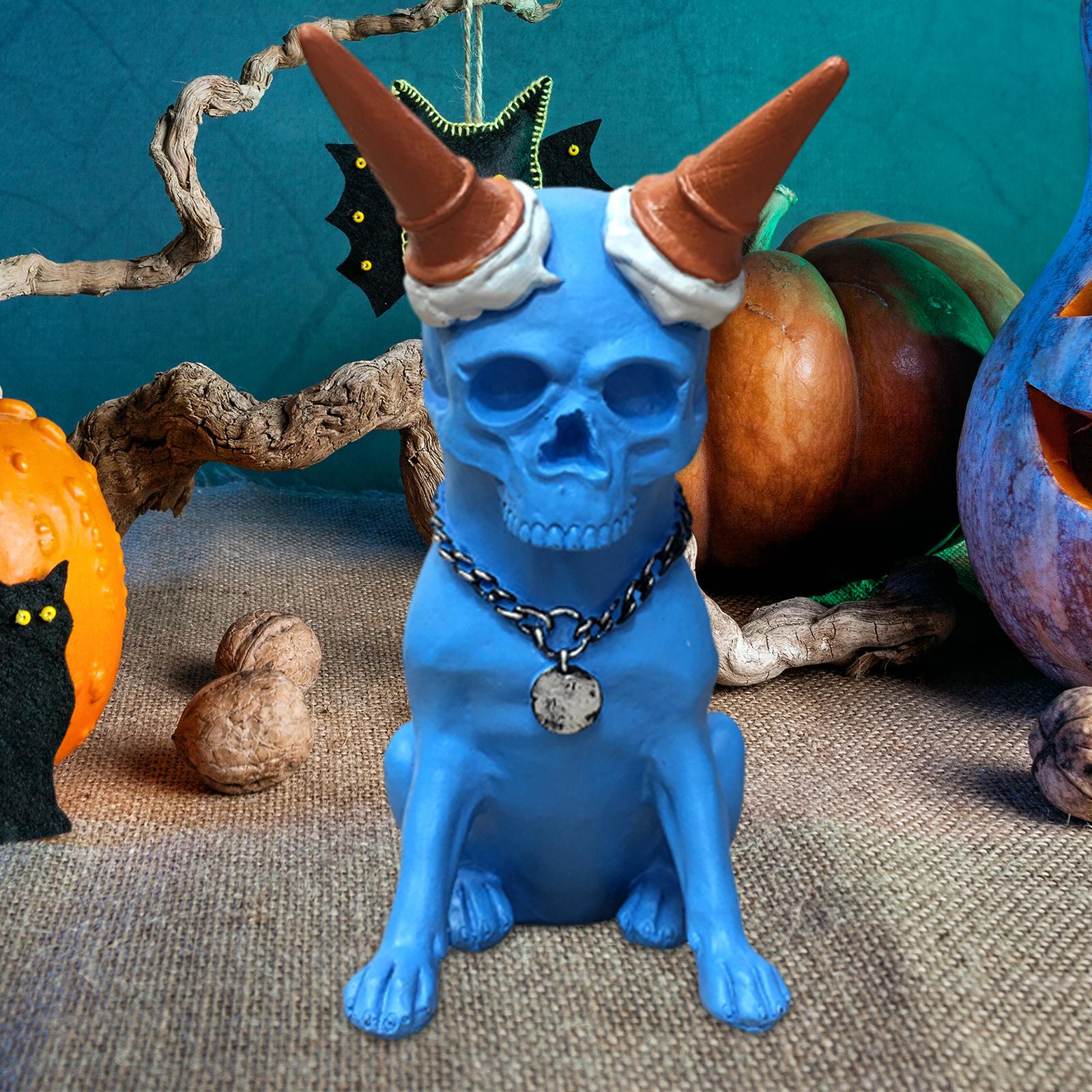 Skeleton Dog Statue Decor Skeleton Dog Figurine for Halloween Office Terrace Blue
