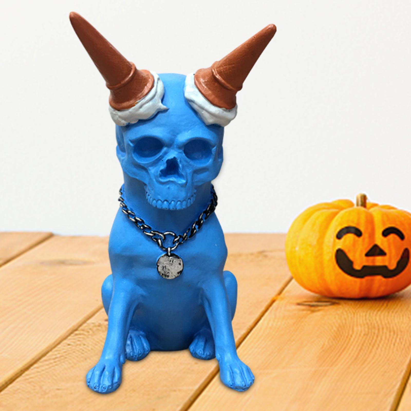 Skeleton Dog Statue Decor Skeleton Dog Figurine for Halloween Office Terrace Blue