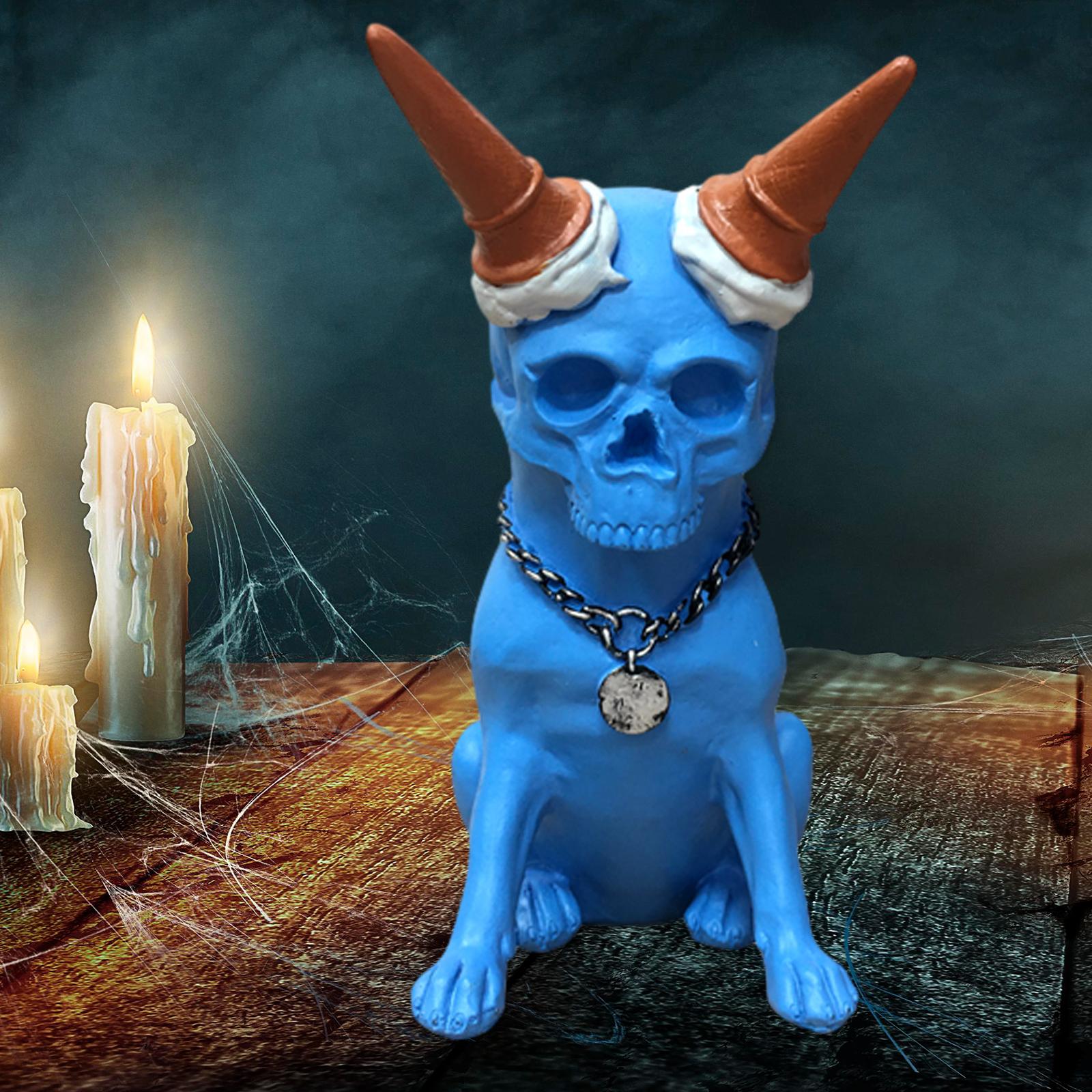 Skeleton Dog Statue Decor Skeleton Dog Figurine for Halloween Office Terrace Blue