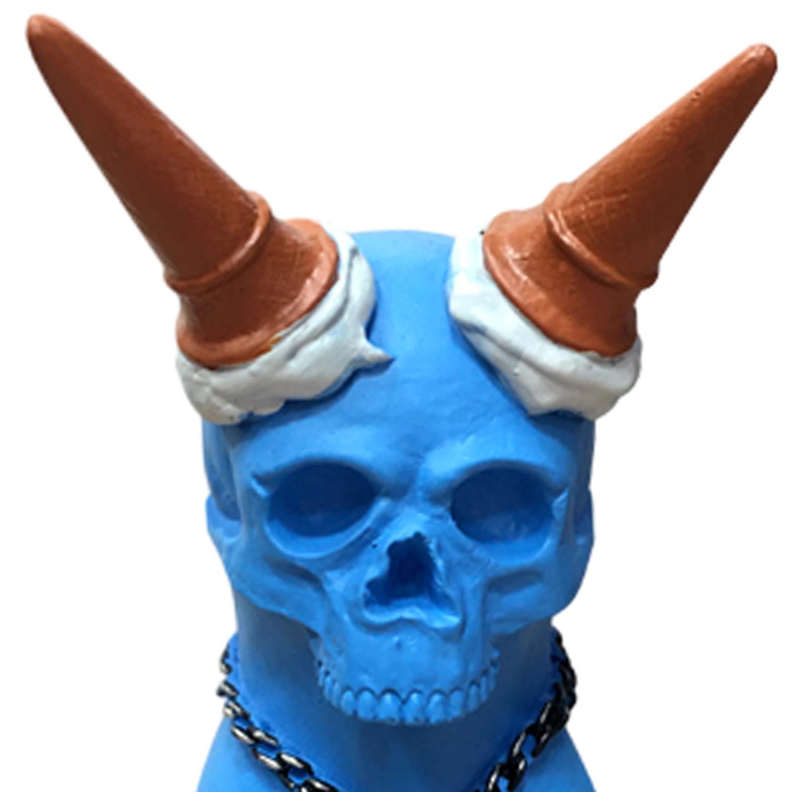 Skeleton Dog Statue Decor Skeleton Dog Figurine for Halloween Office Terrace Blue