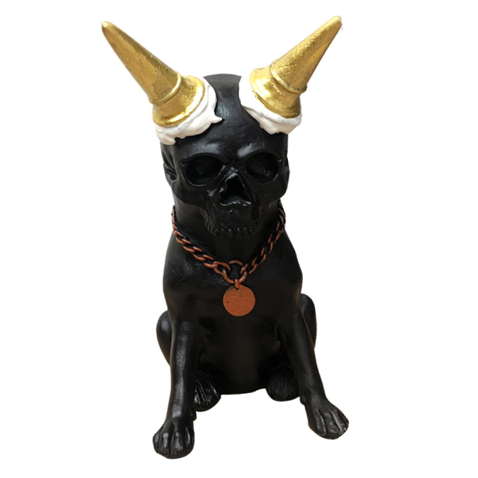 Skeleton Dog Statue Decor Skeleton Dog Figurine for Halloween Office Terrace Black