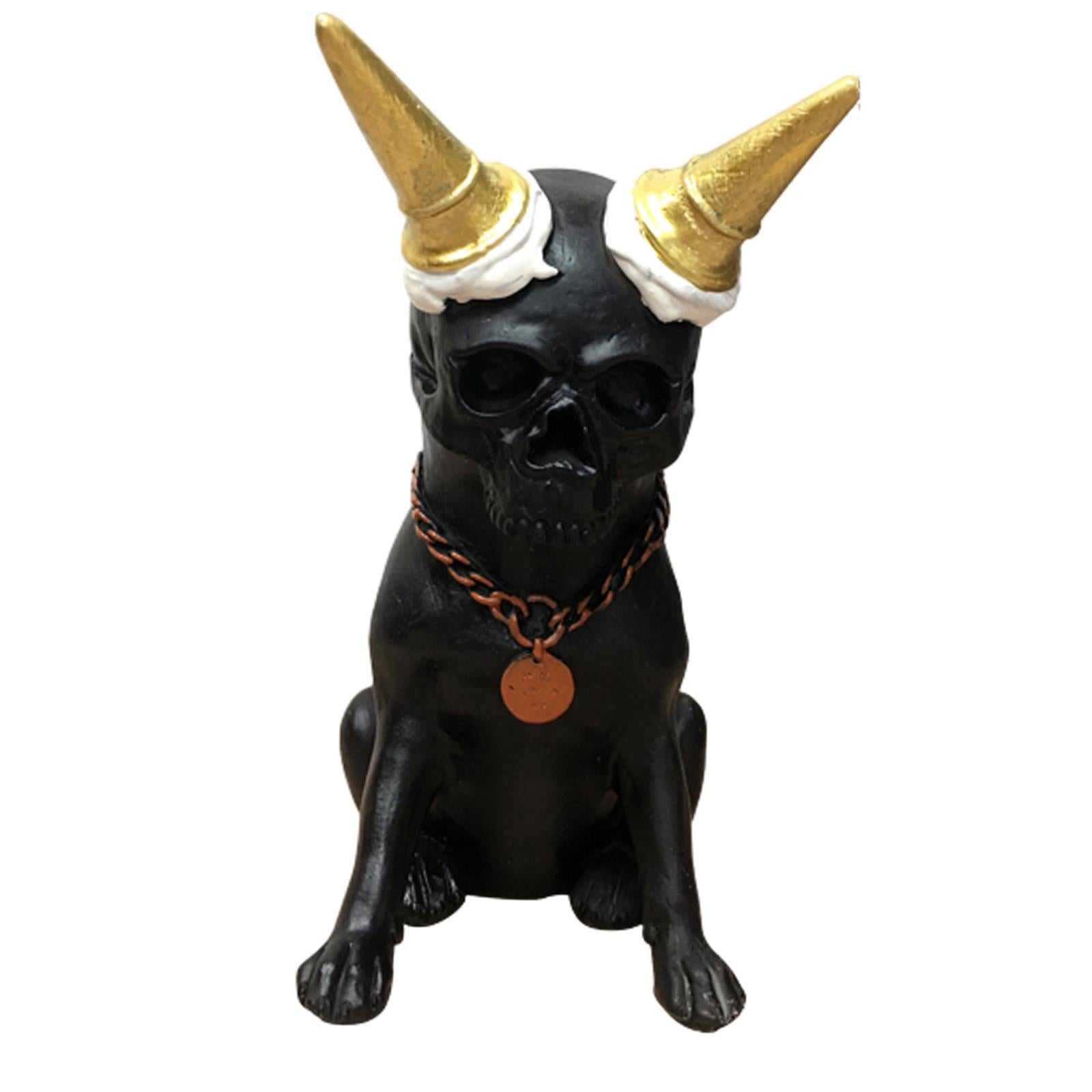Skeleton Dog Statue Decor Skeleton Dog Figurine for Halloween Office Terrace Black