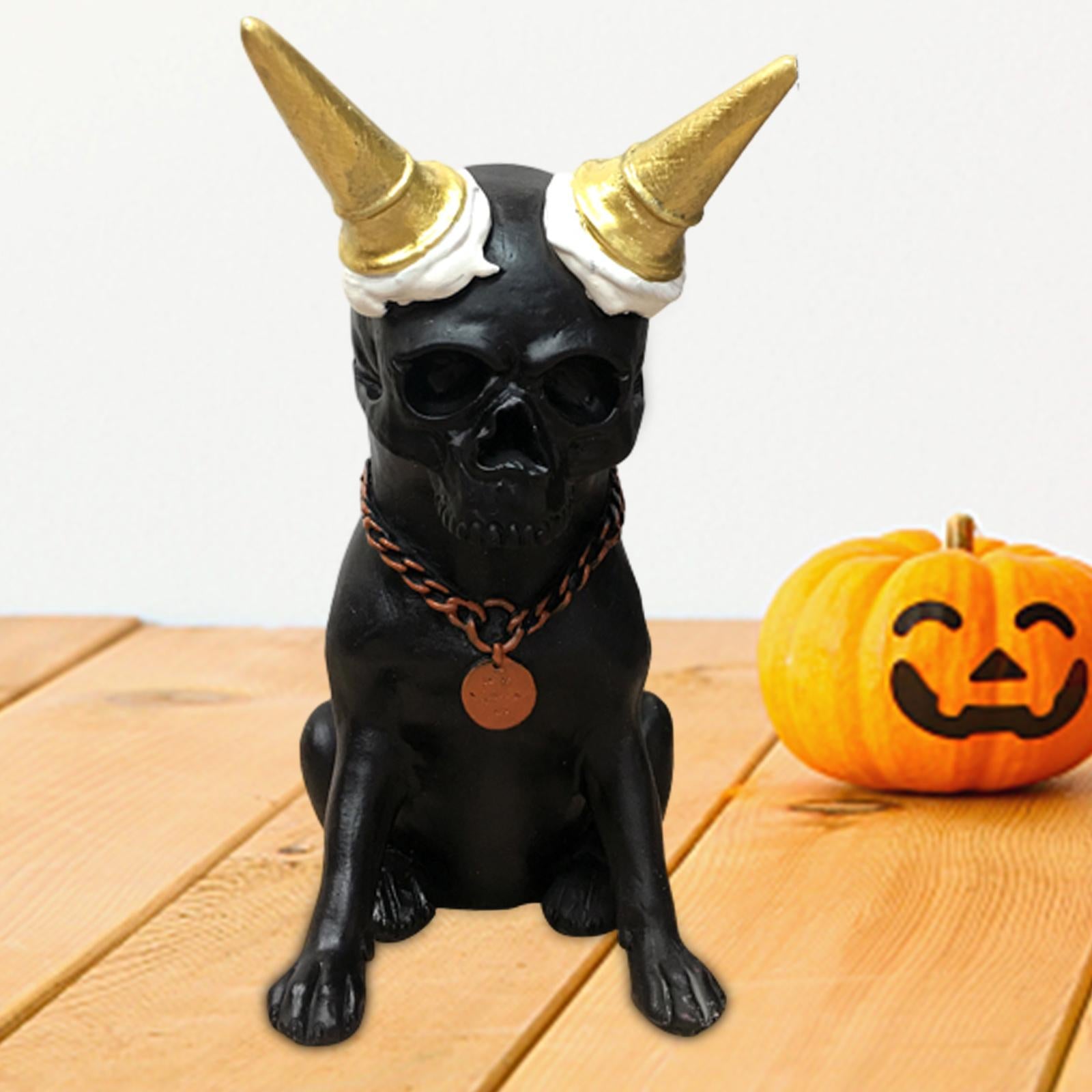 Skeleton Dog Statue Decor Skeleton Dog Figurine for Halloween Office Terrace Black