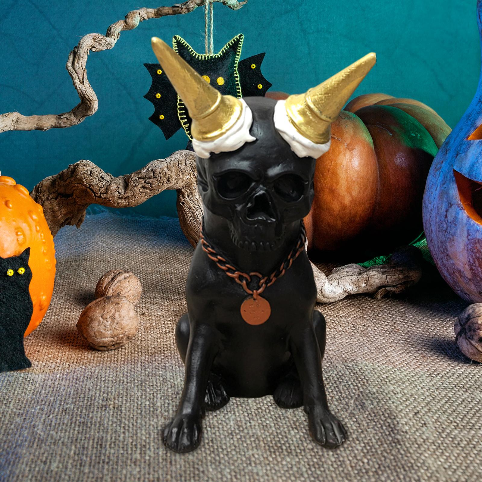 Skeleton Dog Statue Decor Skeleton Dog Figurine for Halloween Office Terrace Black