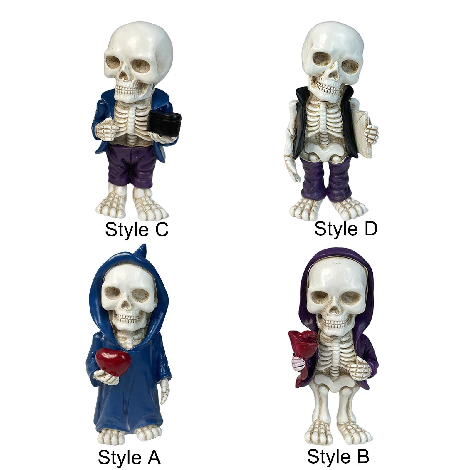 Skeleton Figurine Sculpture Skull Statue for Home Shelf Halloween Party Style A